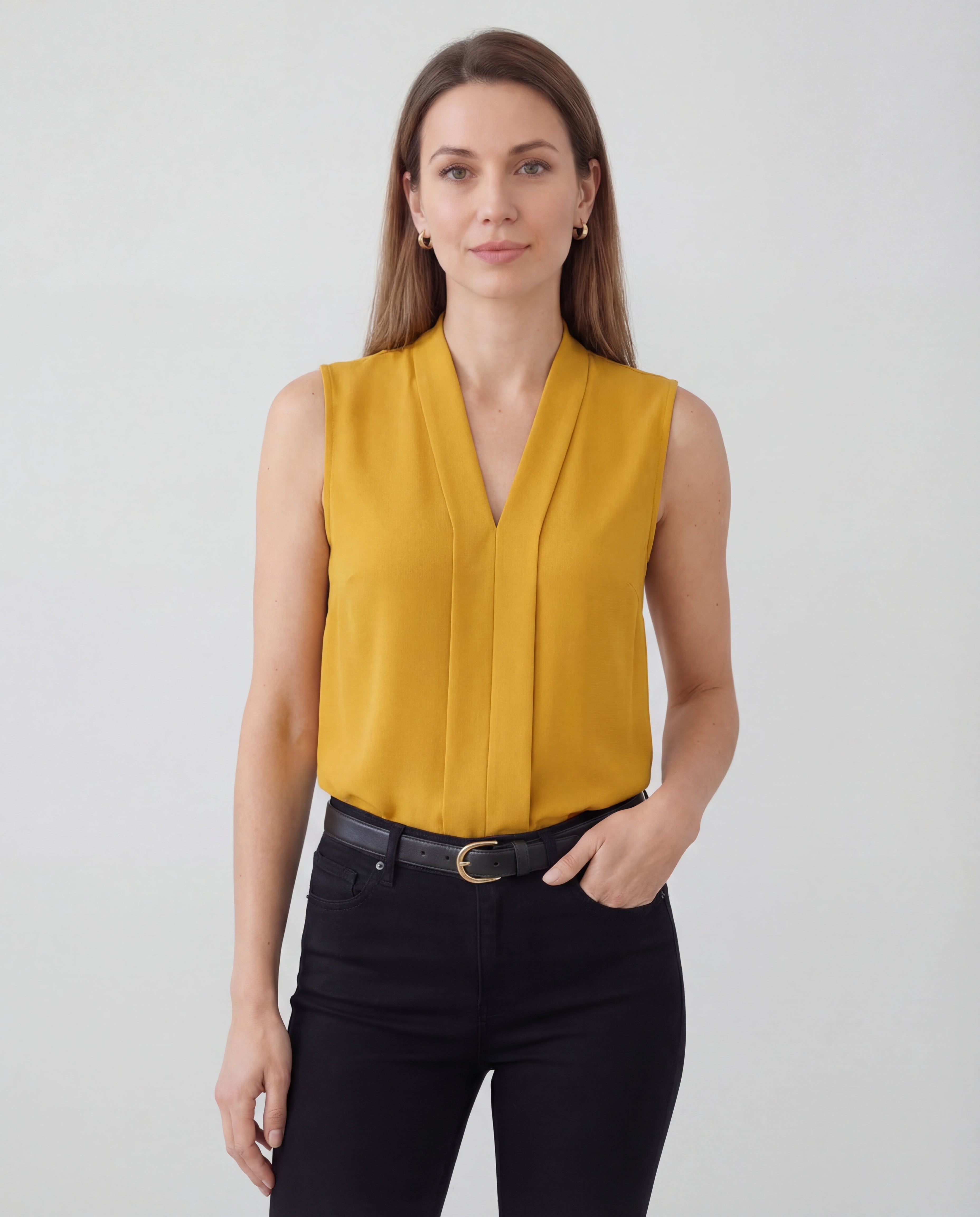 Women's Sleeveless Formal Top Tailored Drape Contoured Relaxed Fit