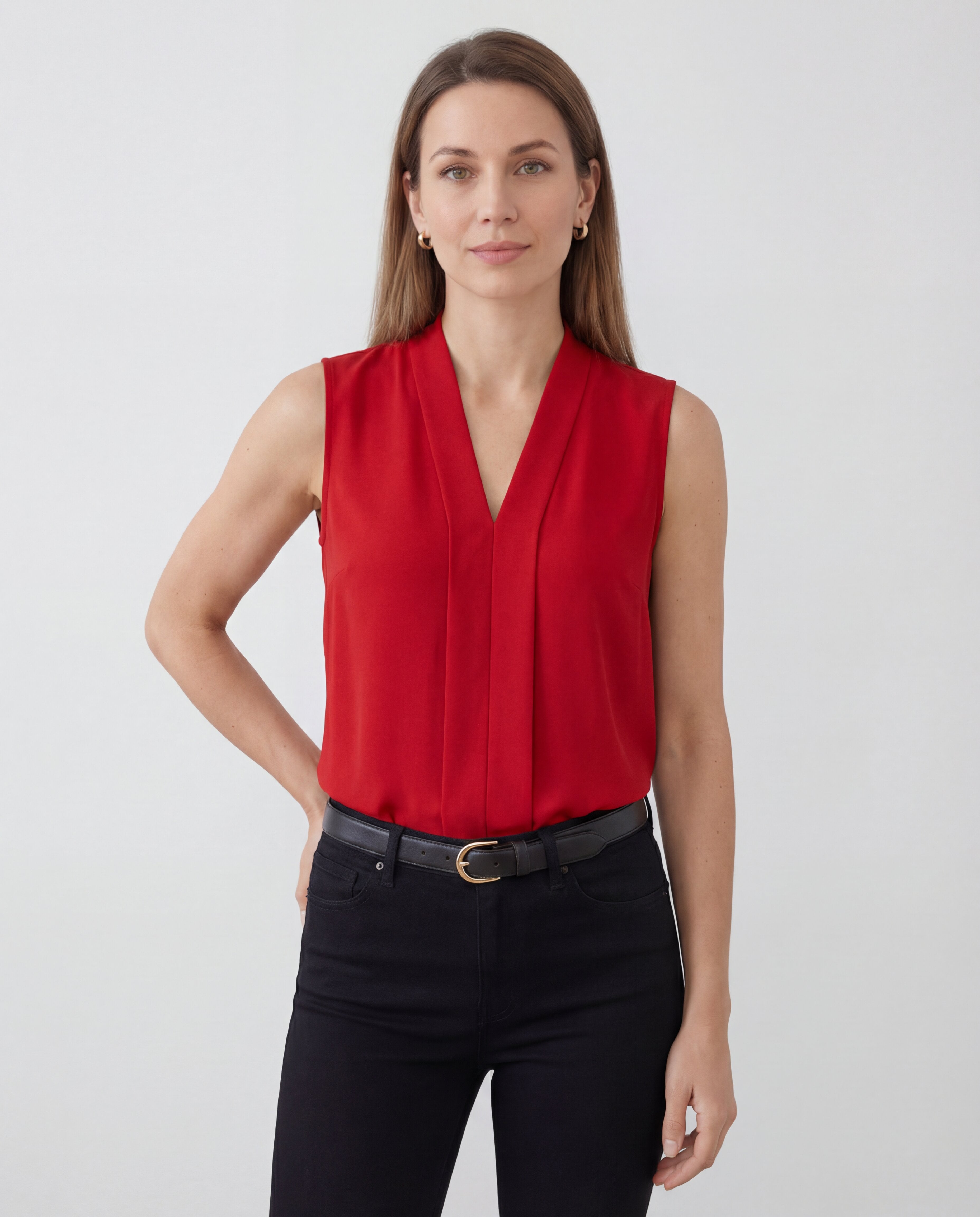 Women's Sleeveless Formal Top Tailored Drape Contoured Relaxed Fit