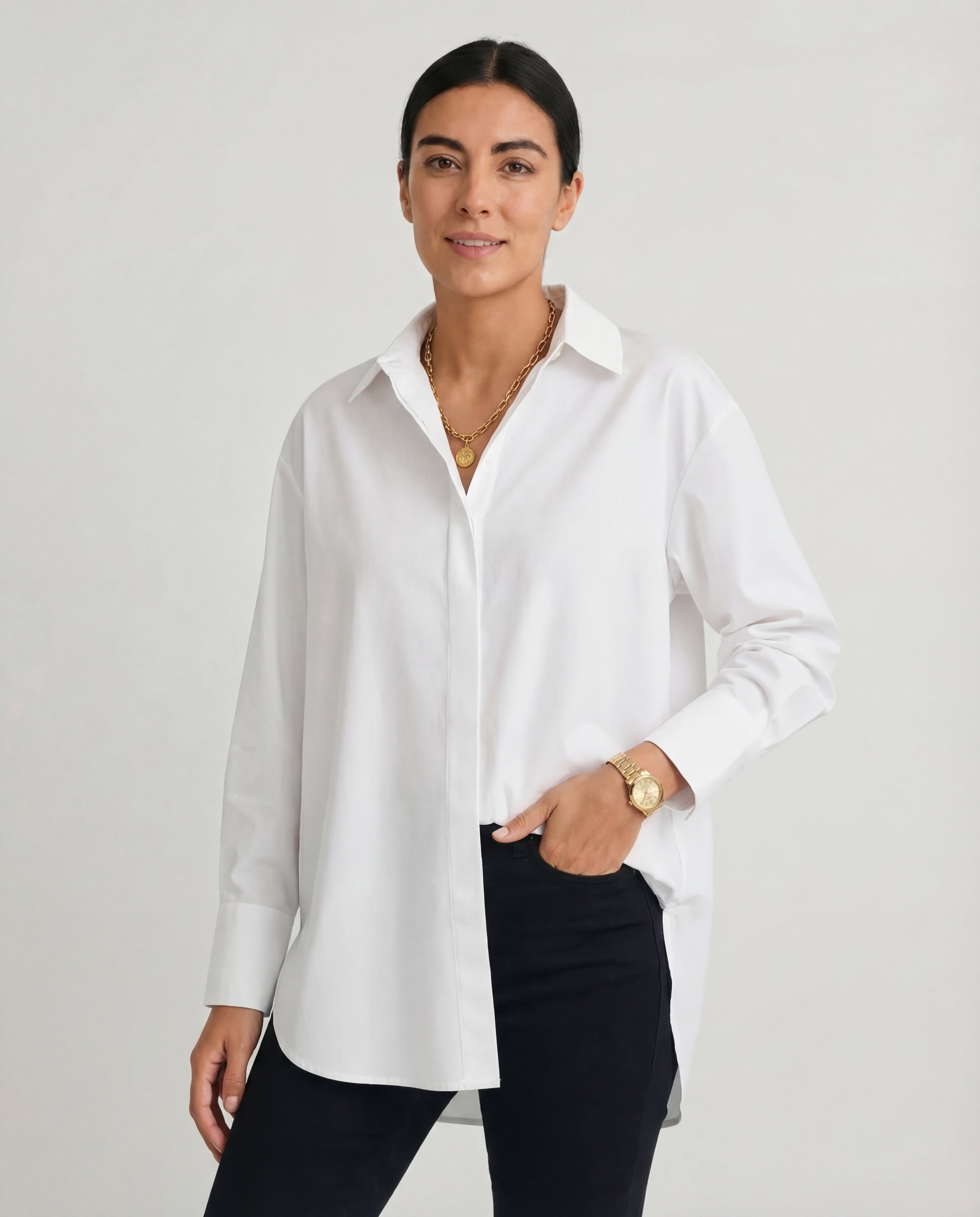 Women's Oversized Cotton Shirt Classic Collar Relaxed Fit Everyday