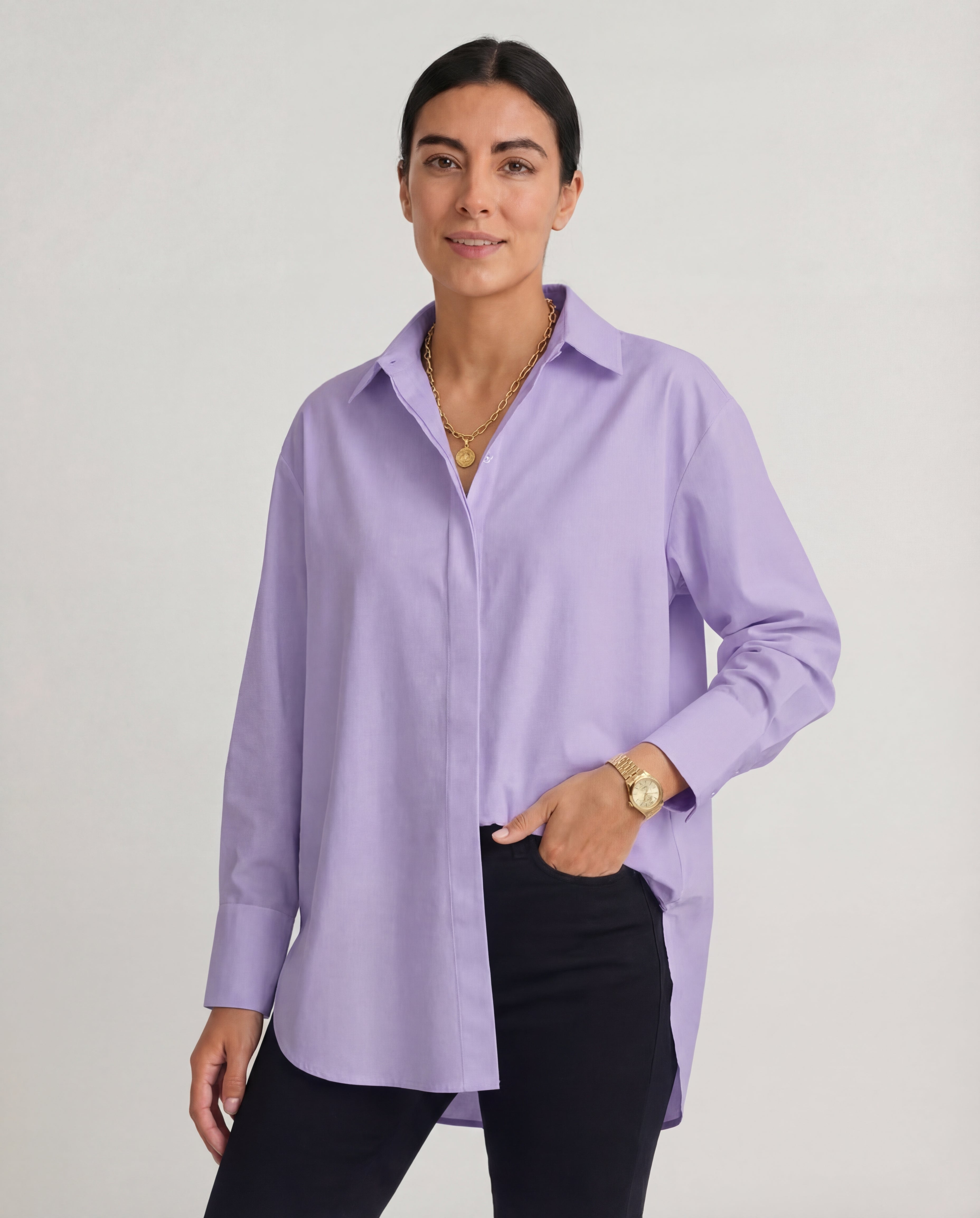 Women's Oversized Cotton Shirt Classic Collar Relaxed Fit Everyday