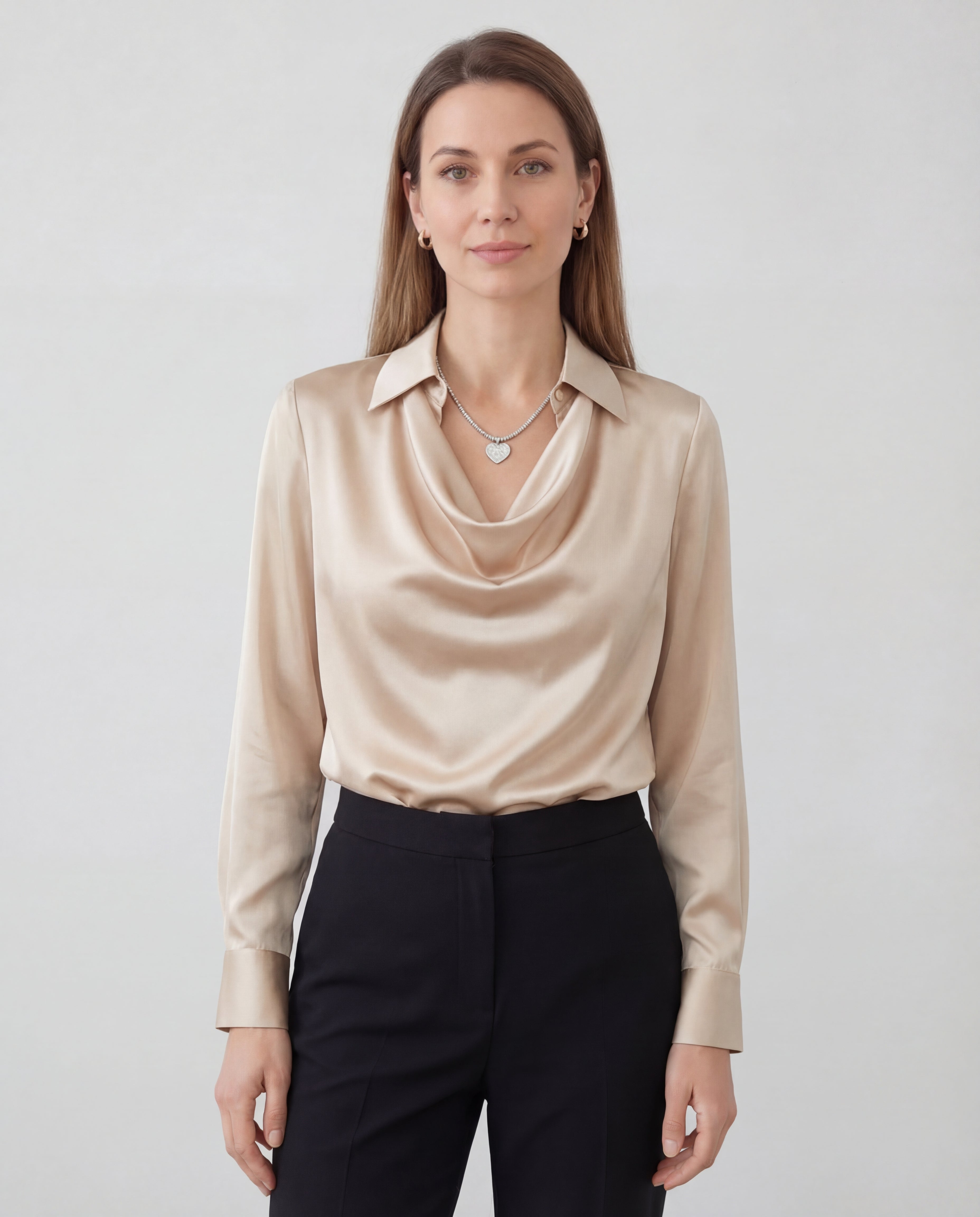Women's Satin Blouse Draped Collar Regular Fit Elegant Office Evening