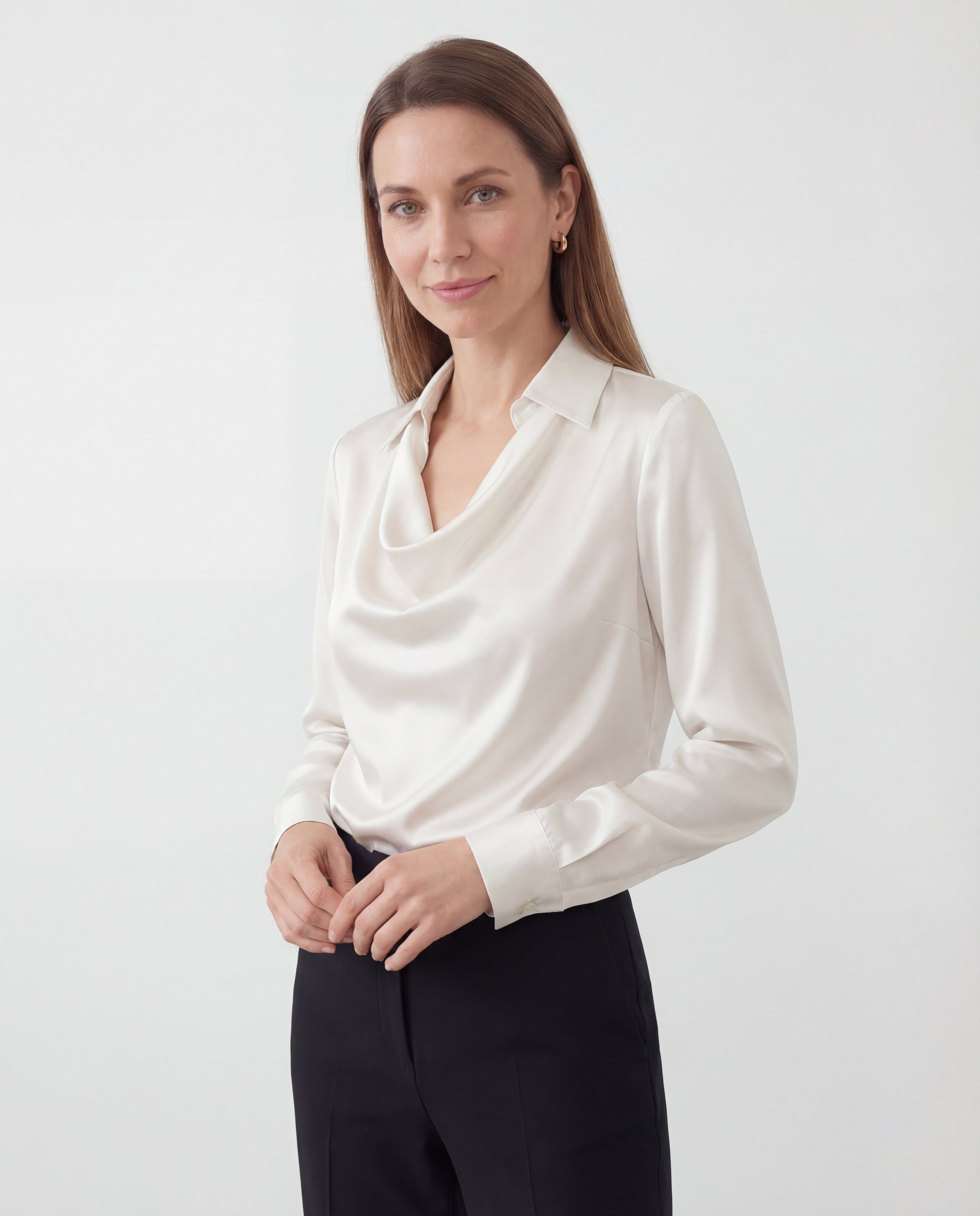 Women's Satin Blouse Draped Collar Regular Fit Elegant Office Evening