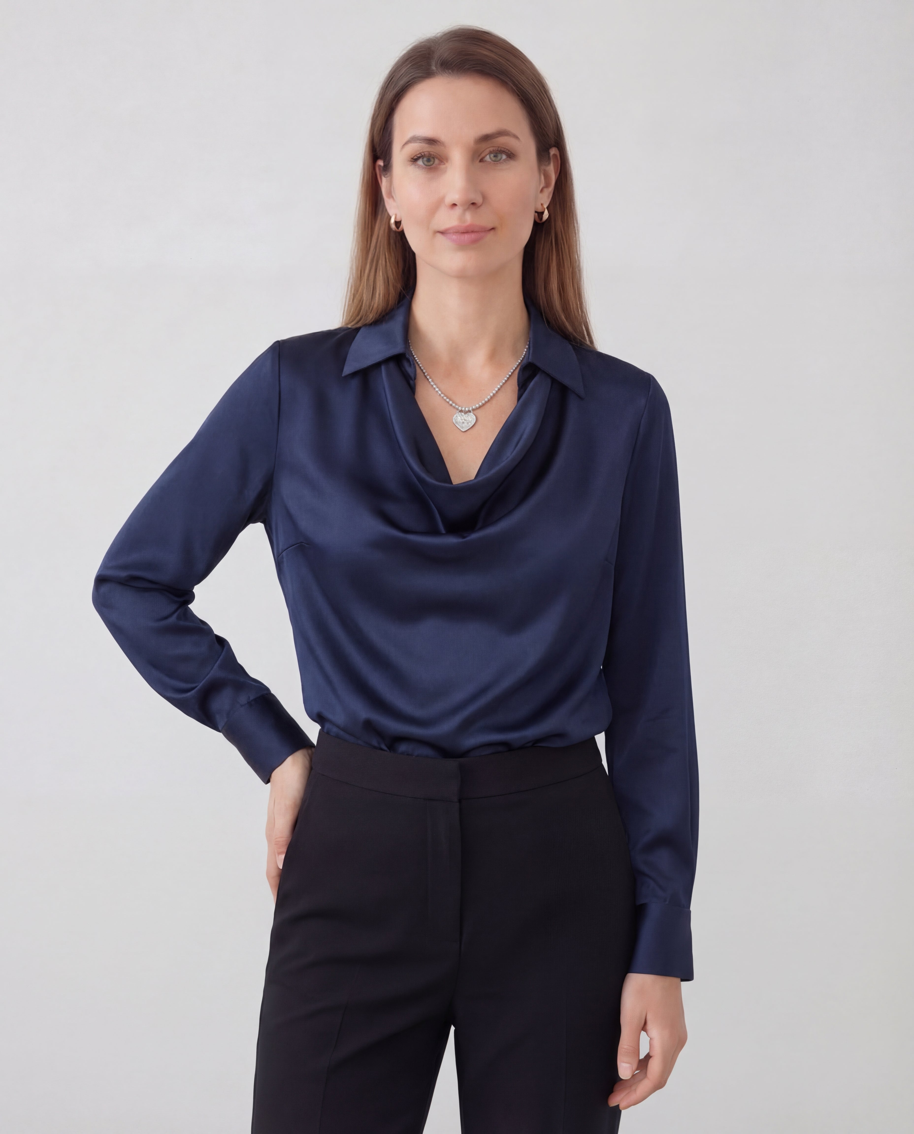 Women's Satin Blouse Draped Collar Regular Fit Elegant Office Evening
