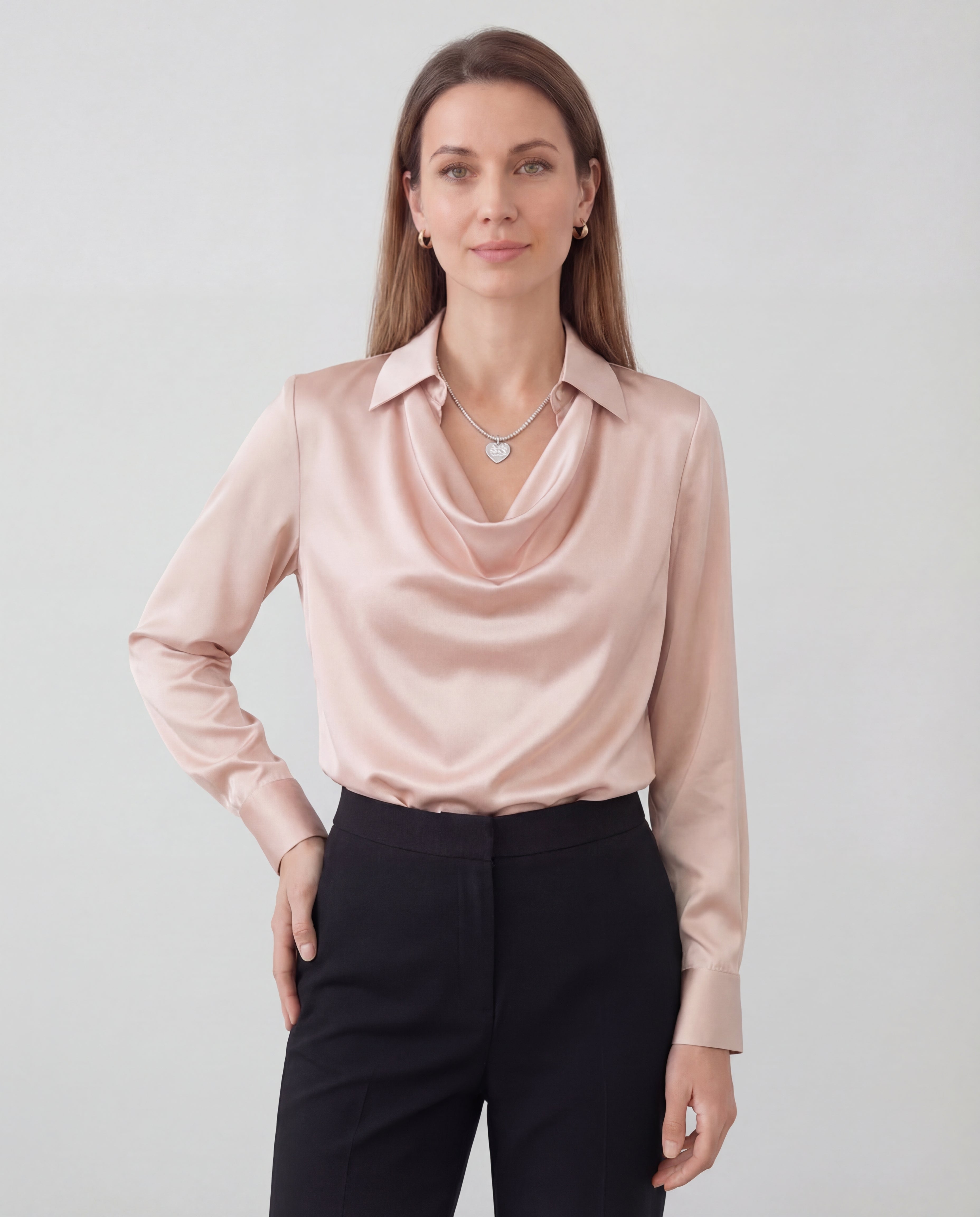 Women's Satin Blouse Draped Collar Regular Fit Elegant Office Evening