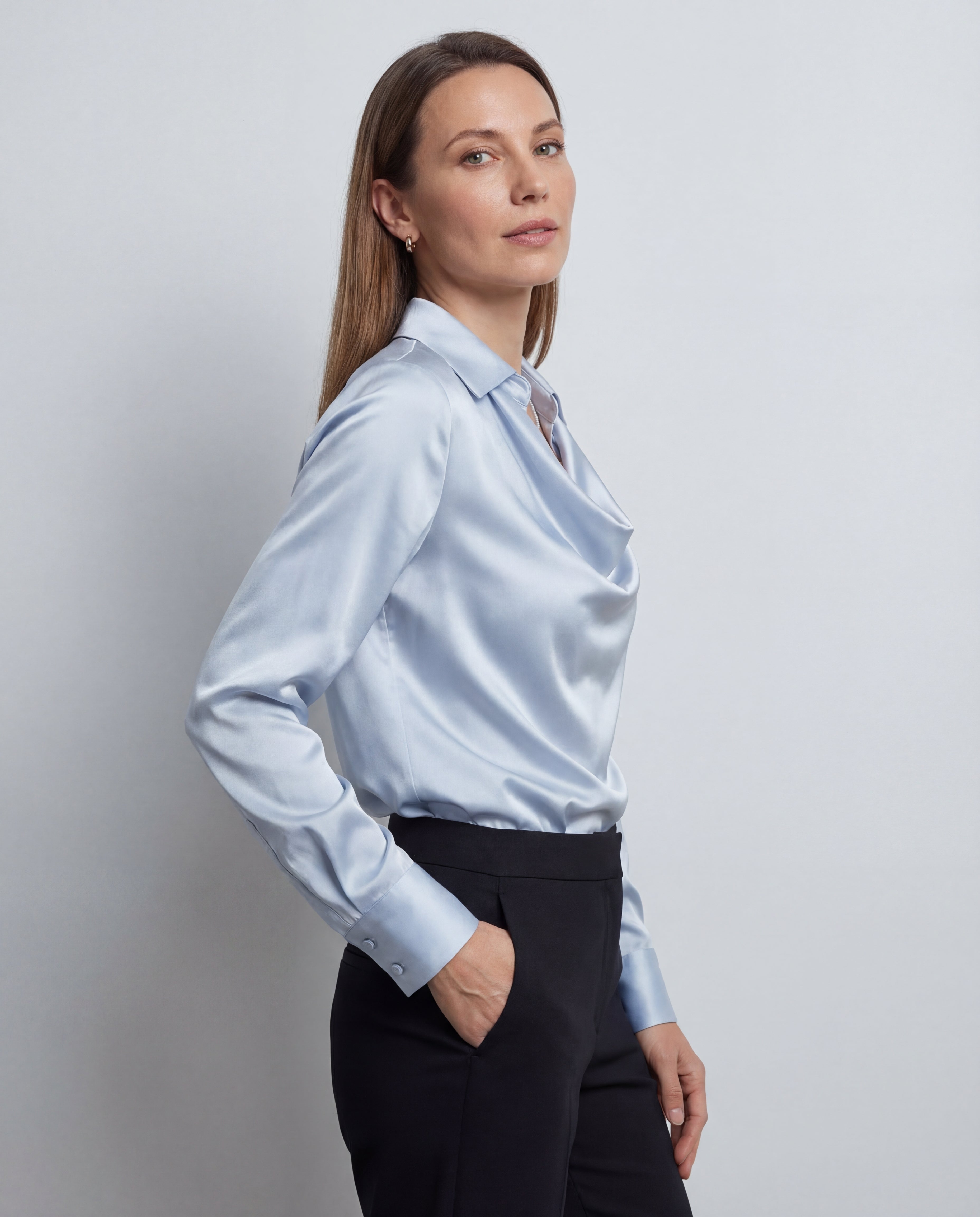 Women's Satin Blouse Draped Collar Regular Fit Elegant Office Evening