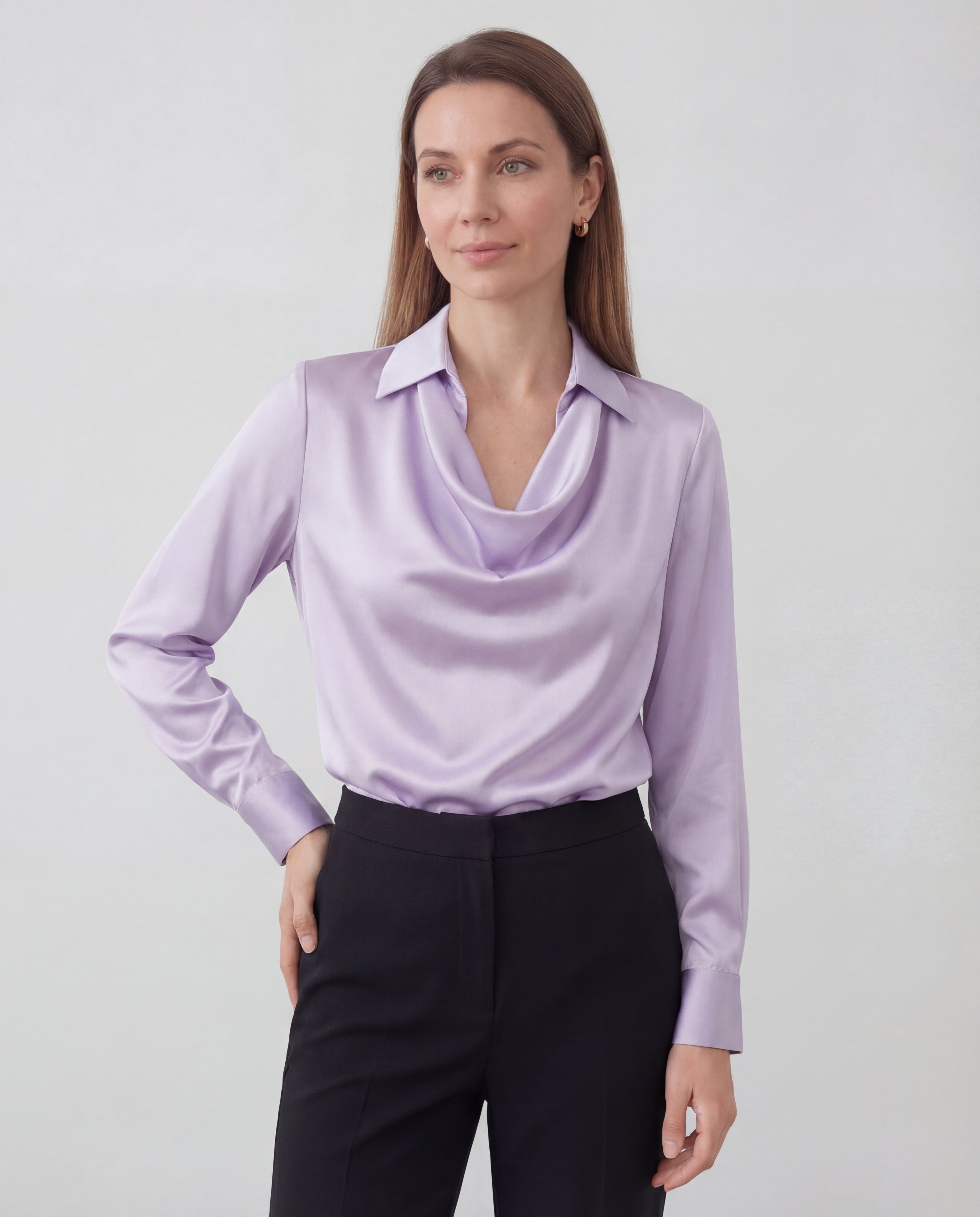 Women's Satin Blouse Draped Collar Regular Fit Elegant Office Evening