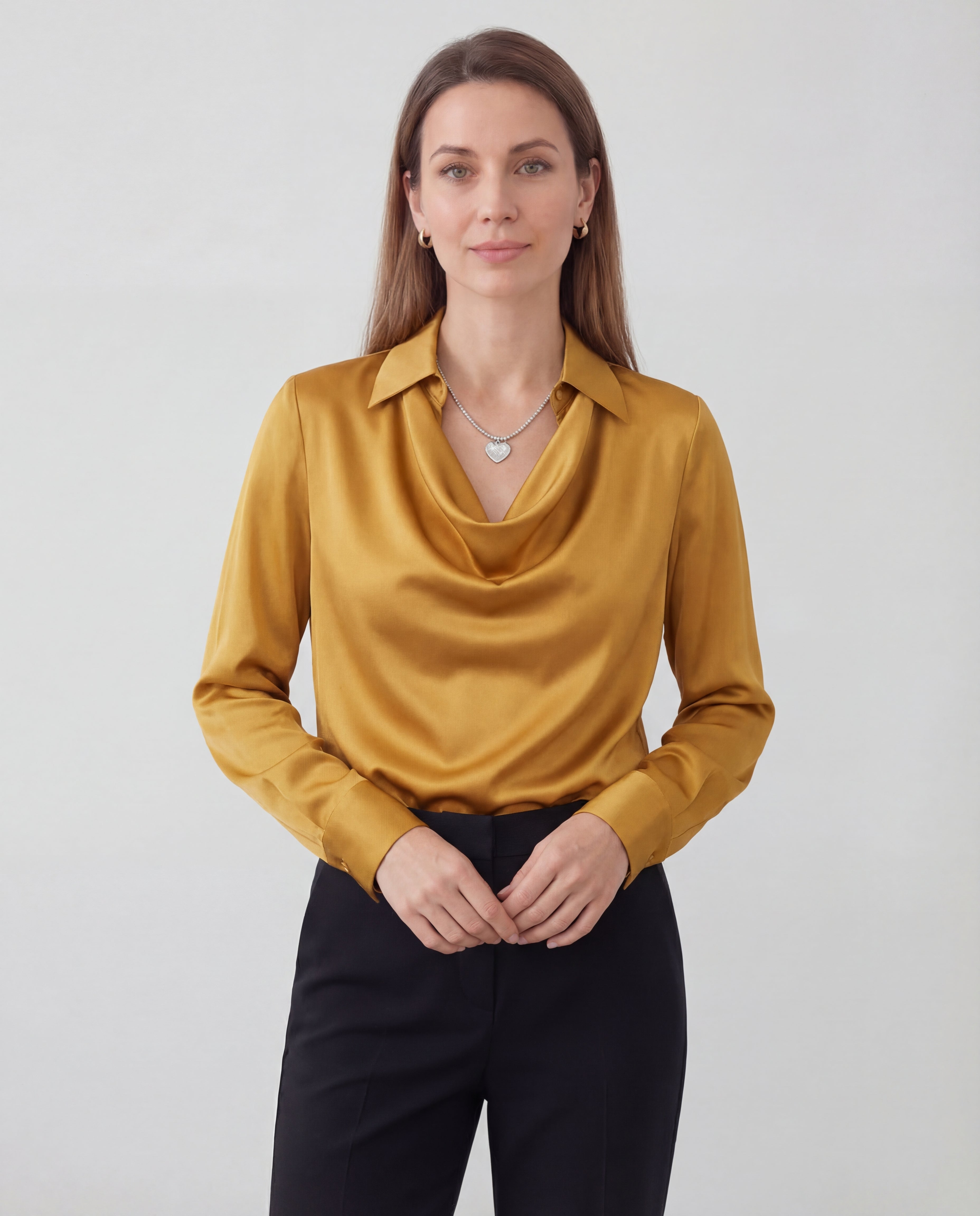 Women's Satin Blouse Draped Collar Regular Fit Elegant Office Evening