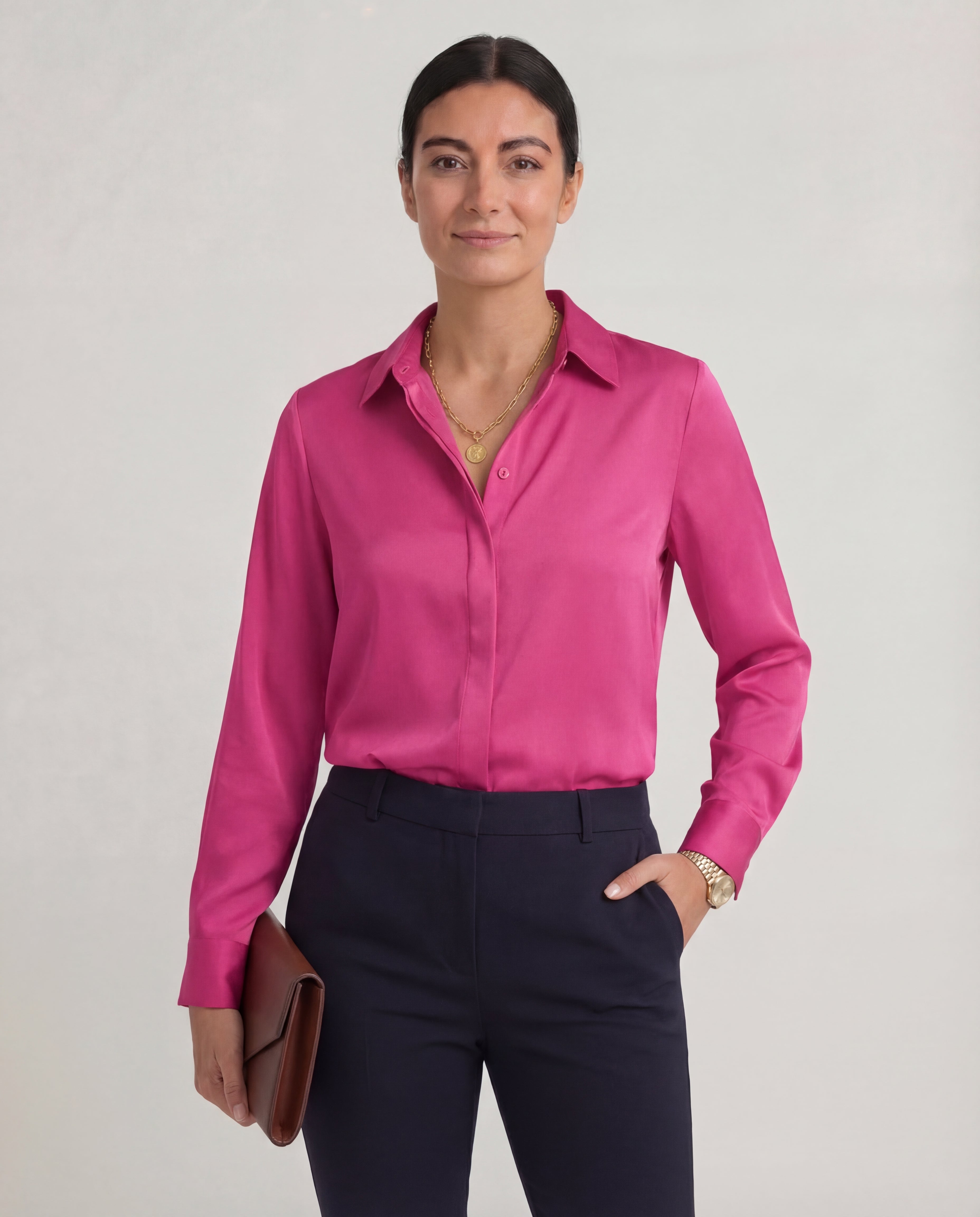 Women's Tailored Blouse Classic Collar Button Front Polished Fit