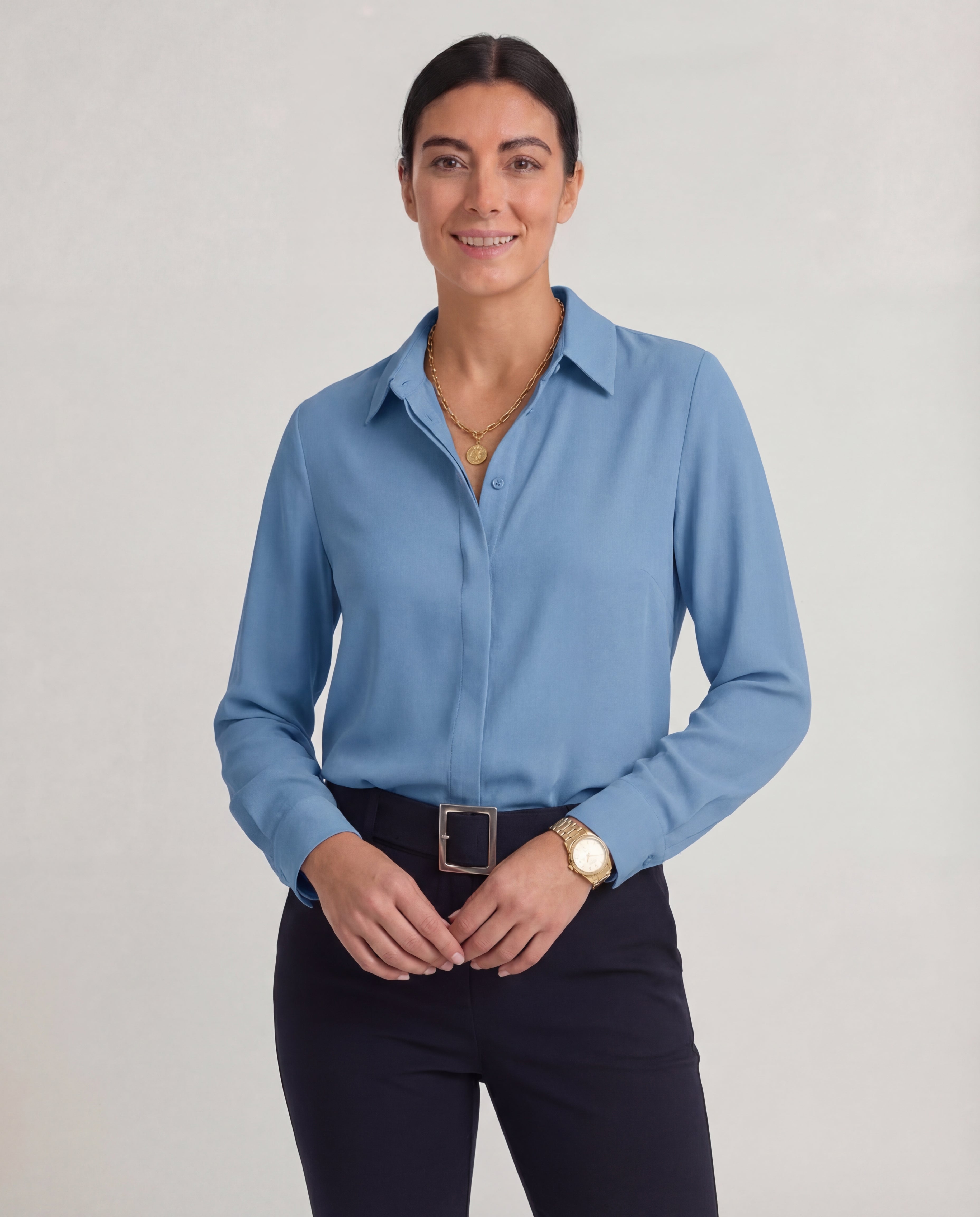 Women's Tailored Blouse Classic Collar Button Front Polished Fit