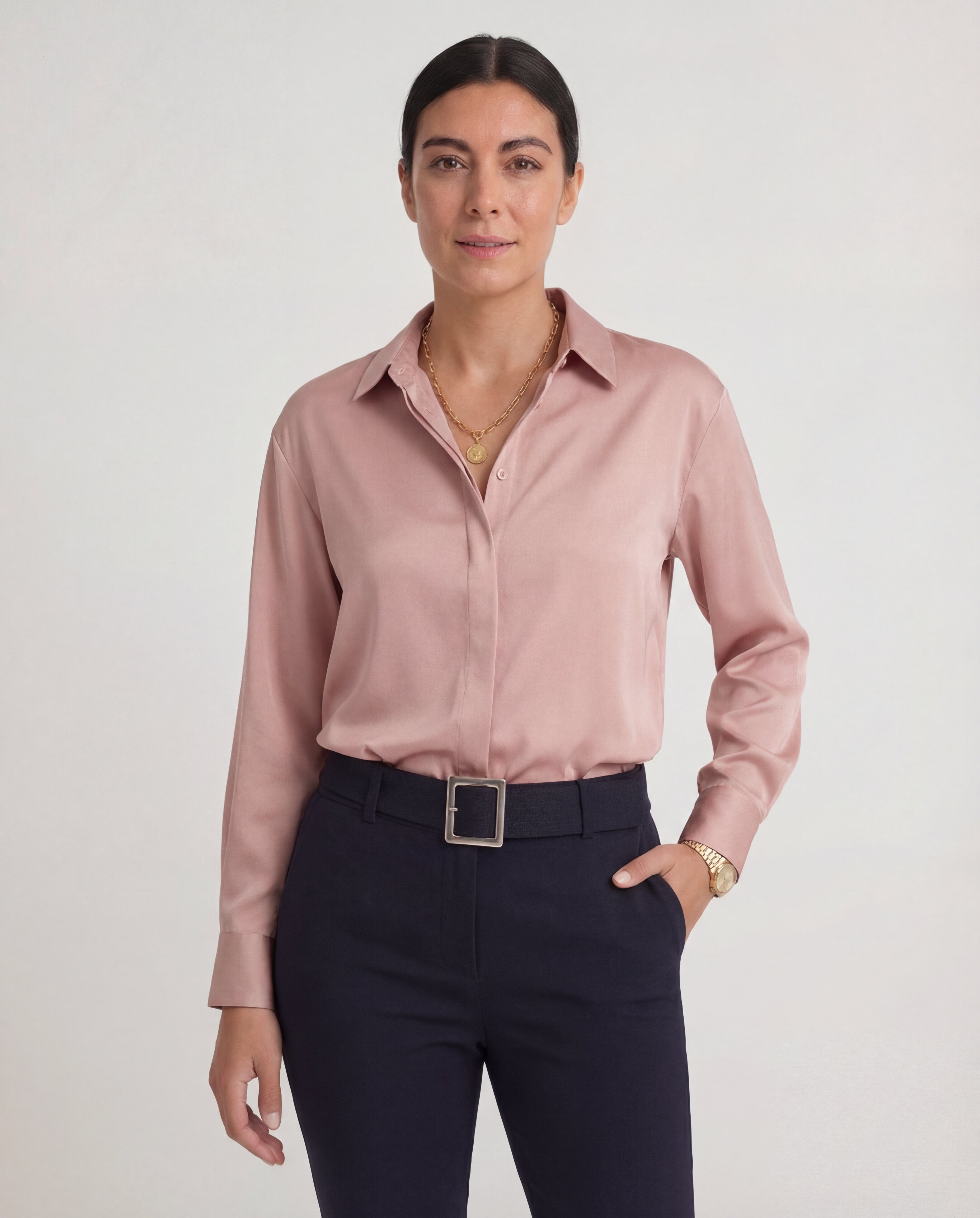 Women's Tailored Blouse Classic Collar Button Front Polished Fit