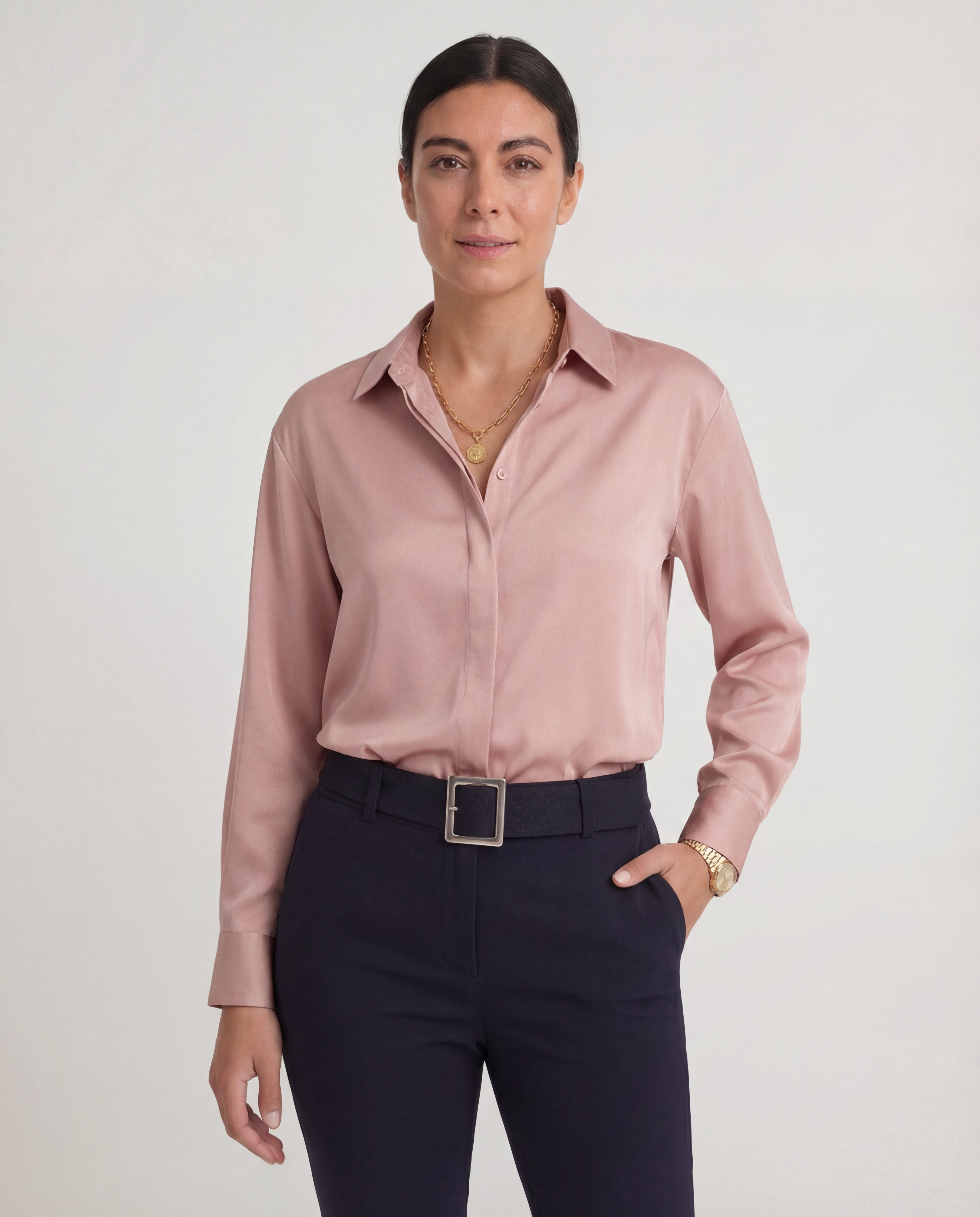 Women's Tailored Blouse Classic Collar Button Front Polished Fit