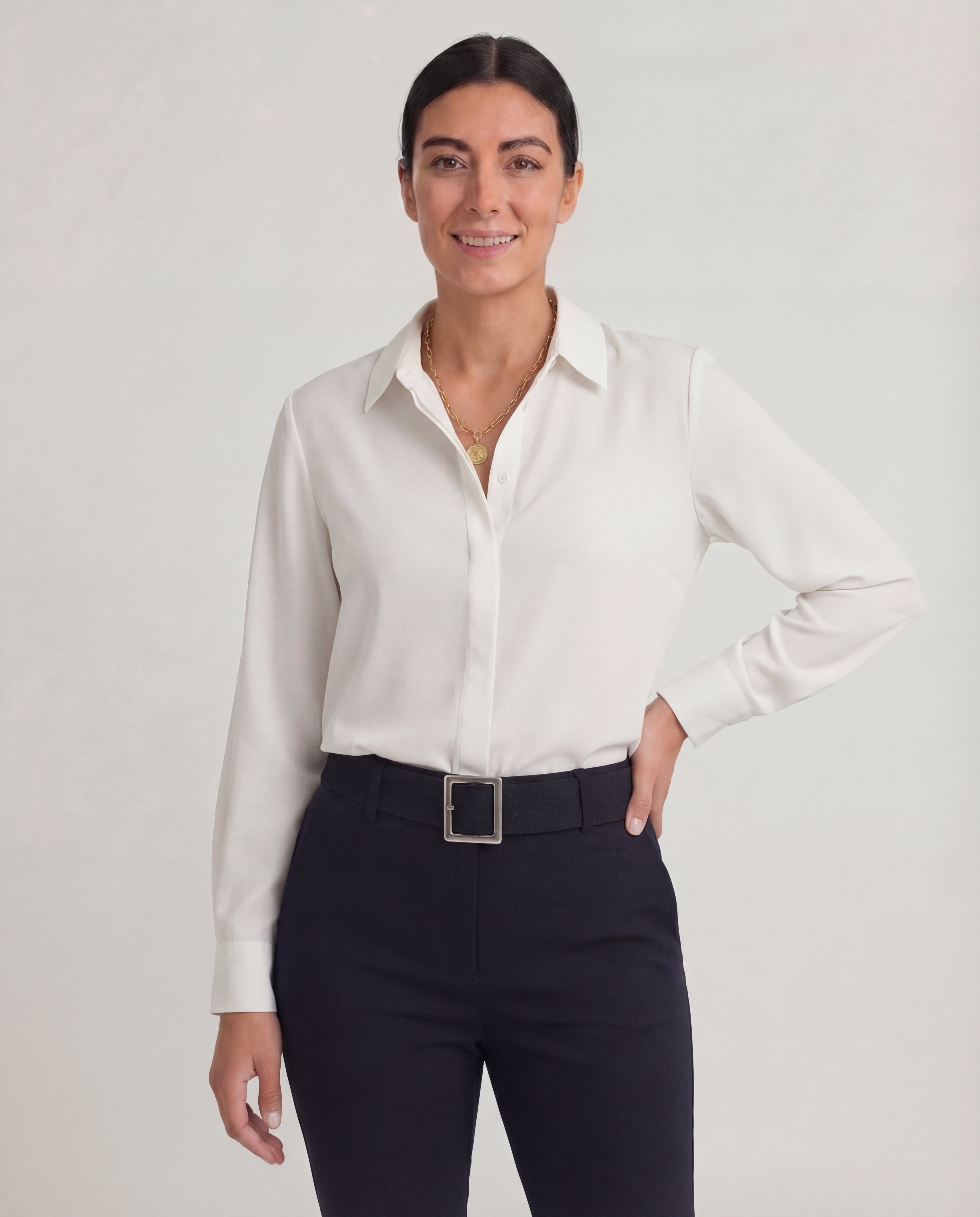 Women's Tailored Blouse Classic Collar Button Front Polished Fit