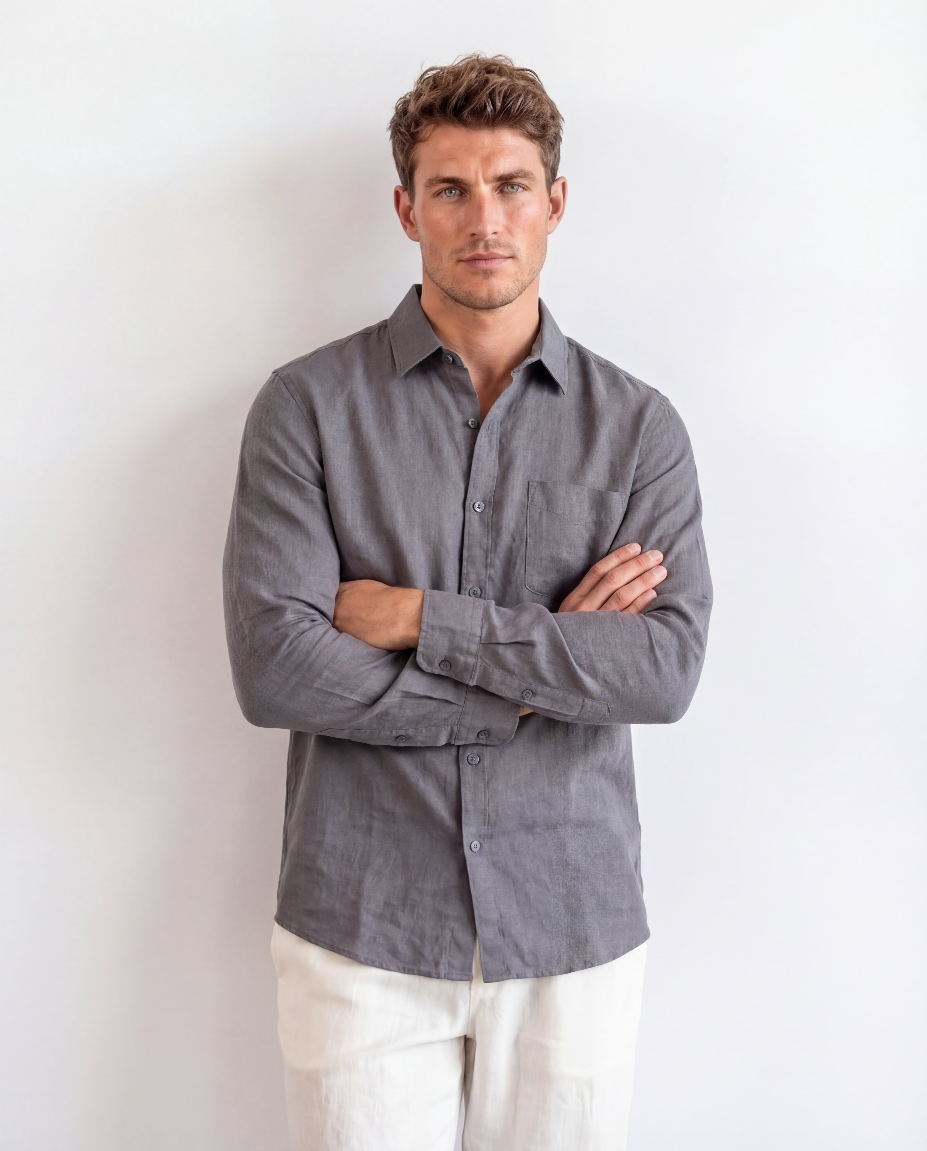 Men's Linen Shirt Oversized Relaxed Fit Lightweight Casual Blouse