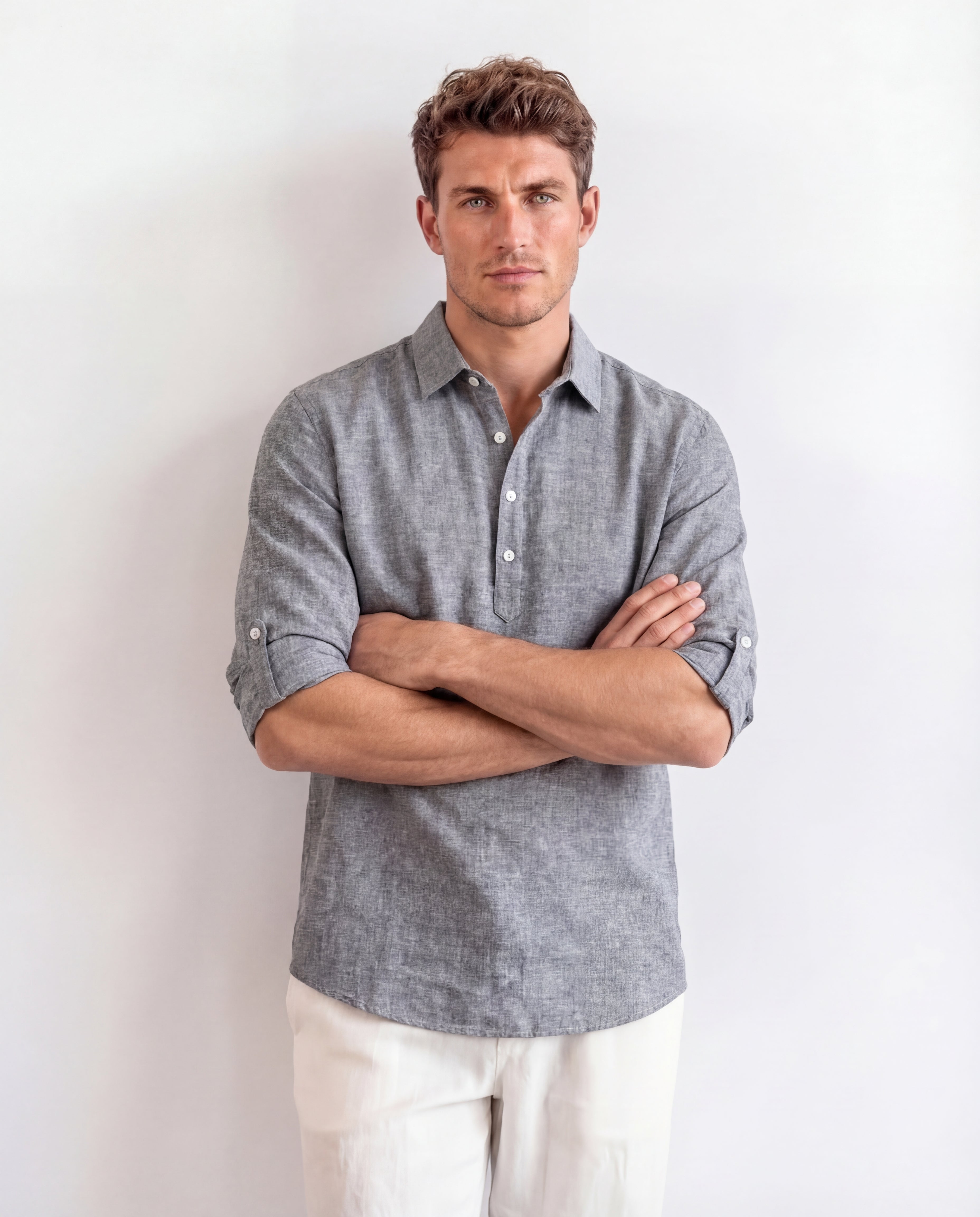 Men's Linen Blend Shirt Classic Collar Regular Fit Short Sleeve