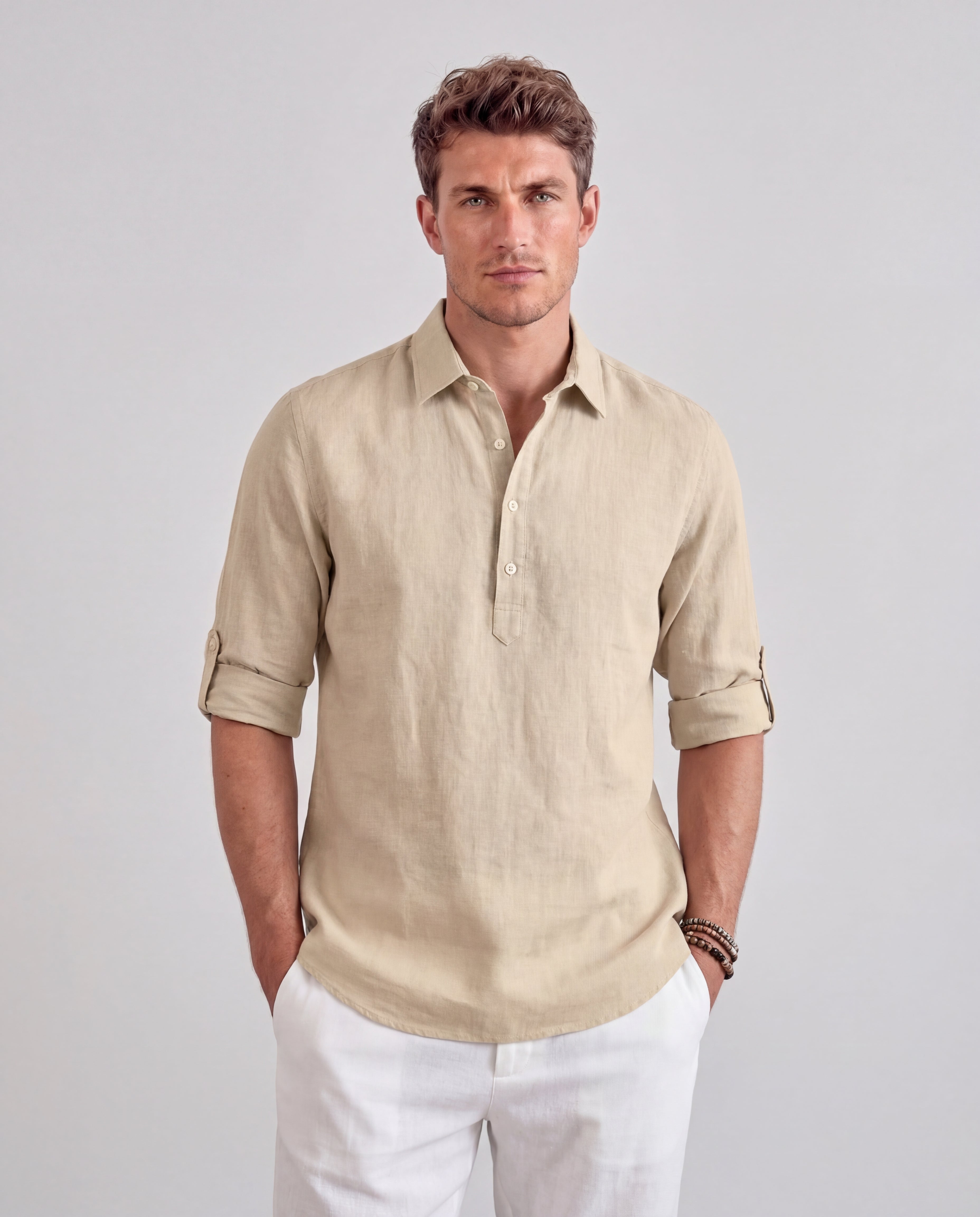 Men's Linen Blend Shirt Classic Collar Regular Fit Short Sleeve