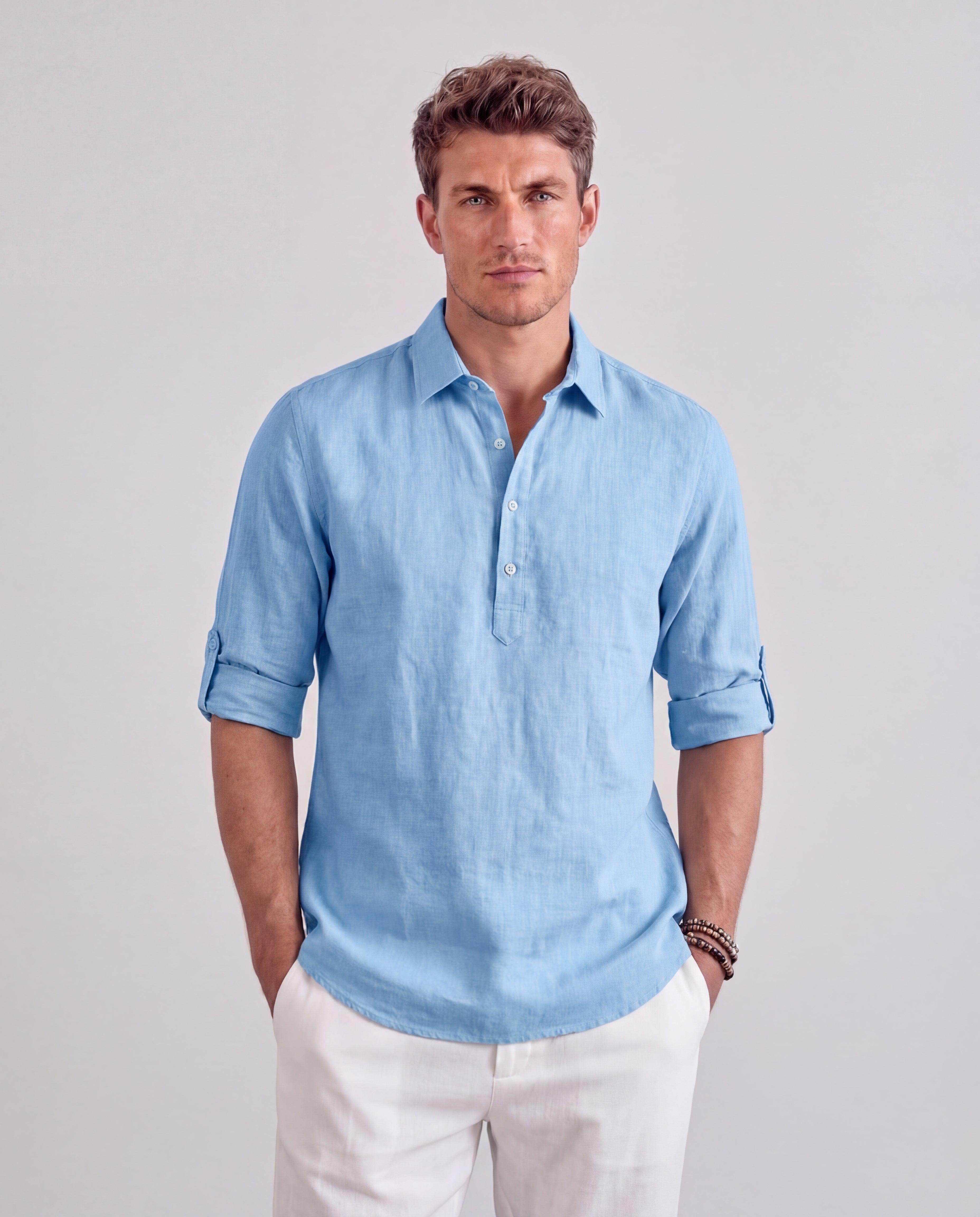 Men's Linen Blend Shirt Classic Collar Regular Fit Short Sleeve