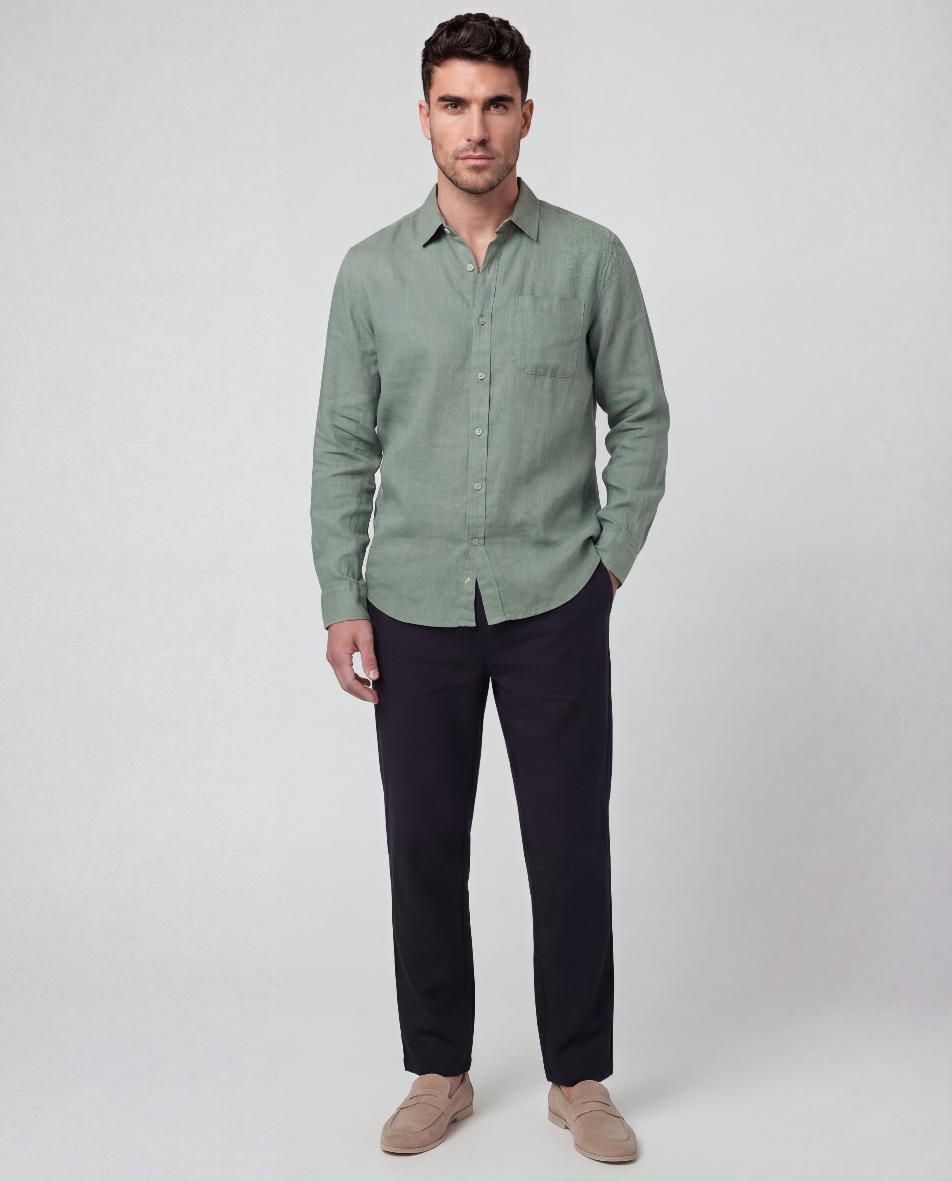 Men's Linen Co-Ord Set Blouse Trousers Regular Fit Lightweight Casual