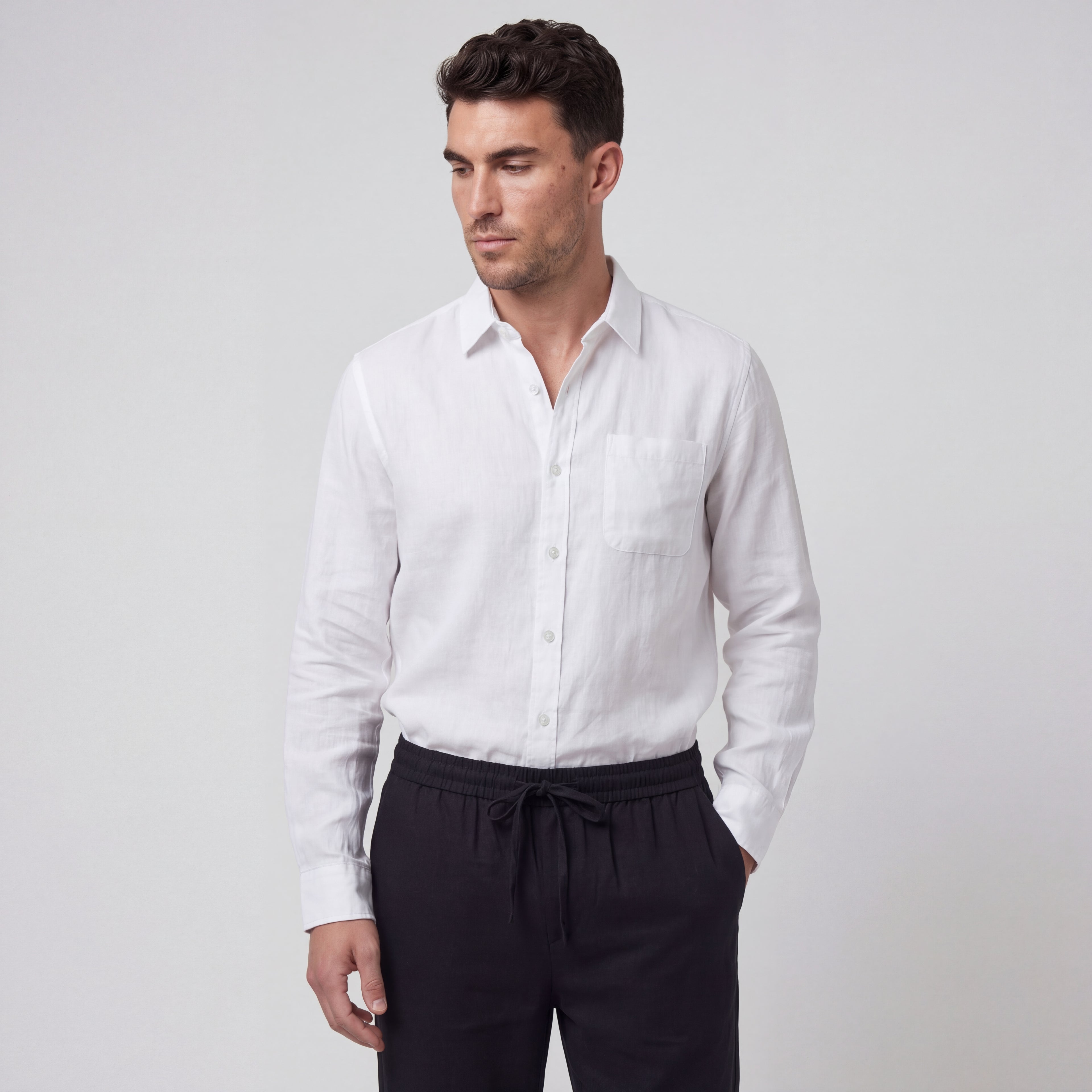 Men's Linen Co-Ord Set Blouse Trousers Regular Fit Lightweight Casual