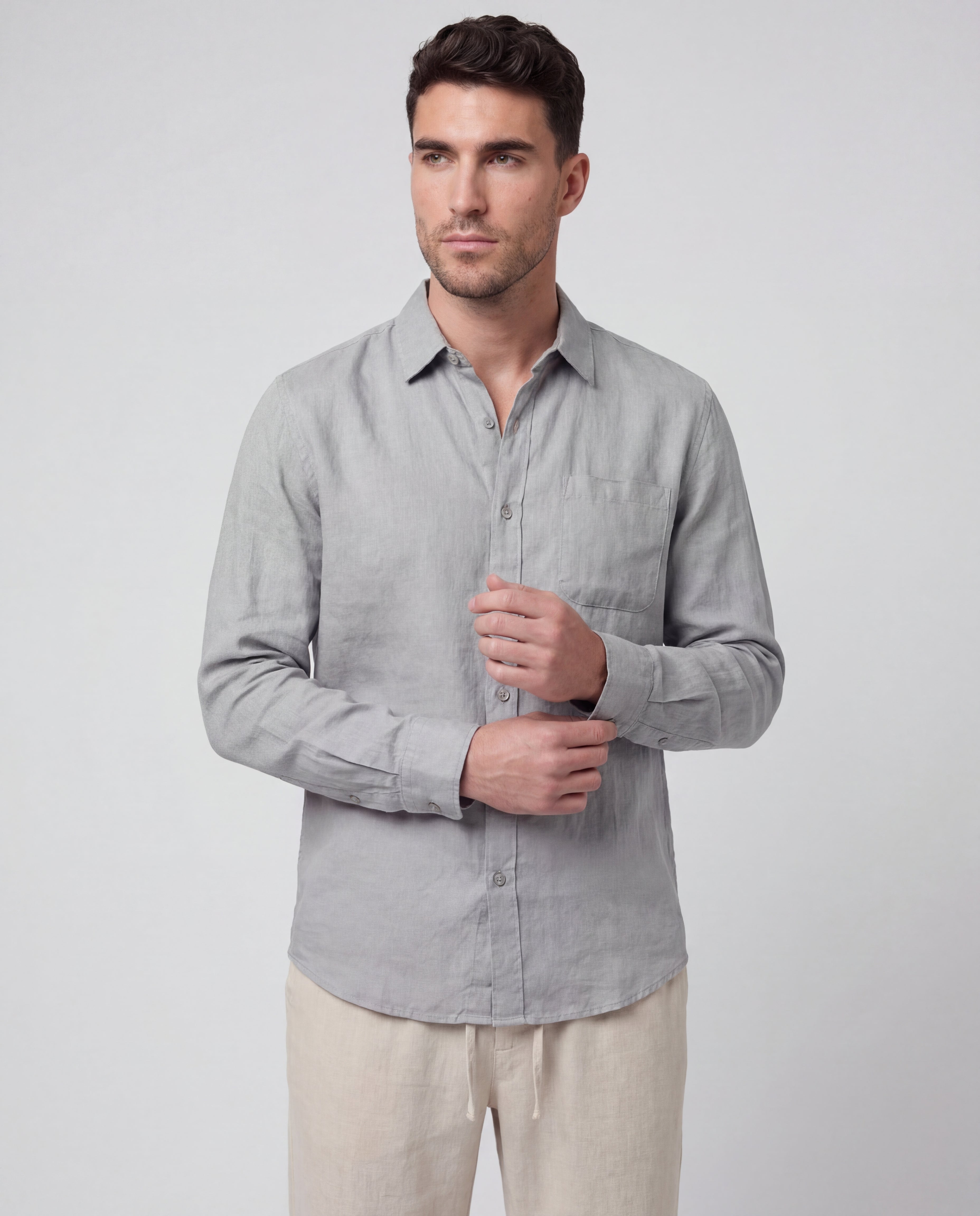 Men's Linen Co-Ord Set Blouse Trousers Regular Fit Lightweight Casual