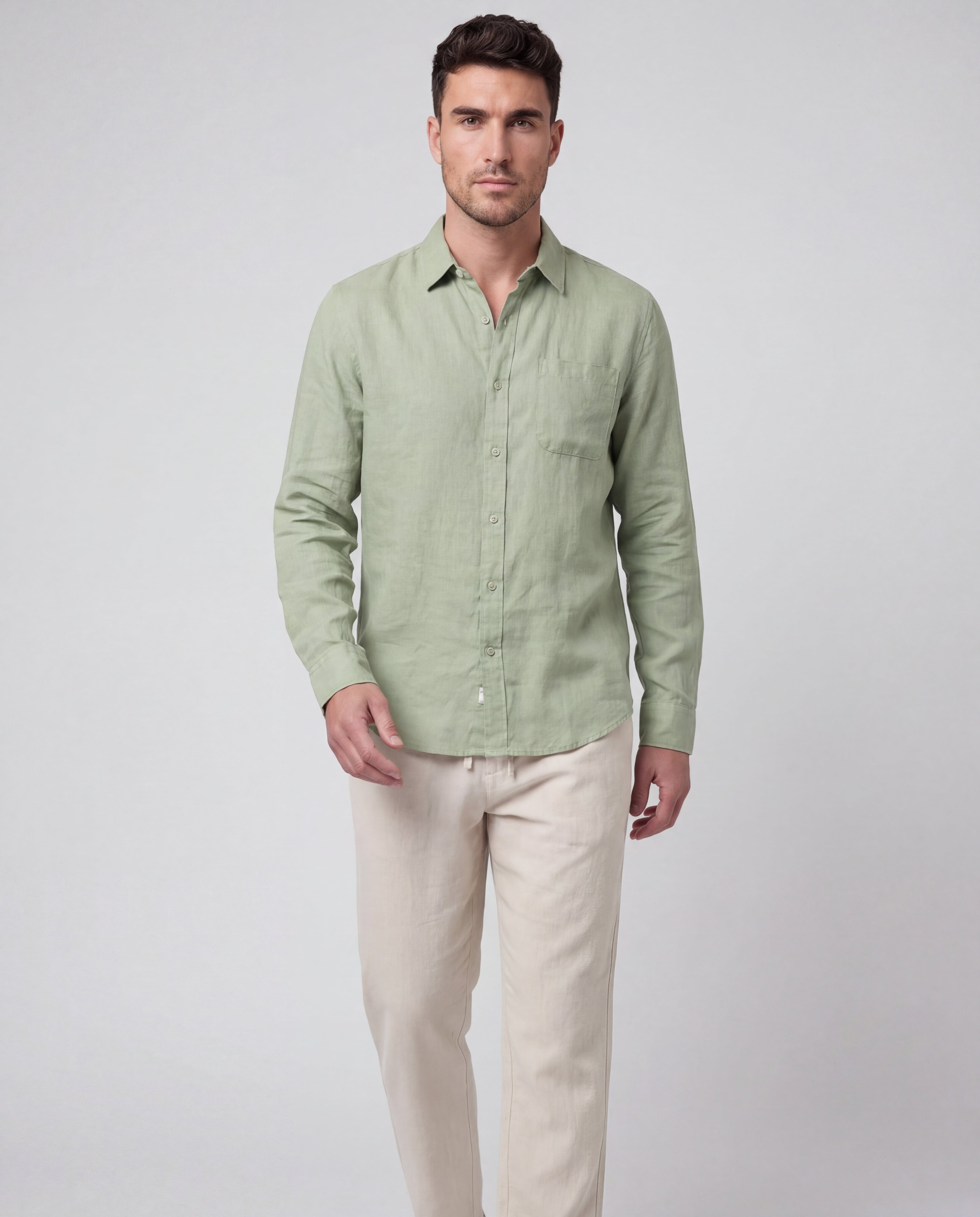 Men's Linen Co-Ord Set Blouse Trousers Regular Fit Lightweight Casual