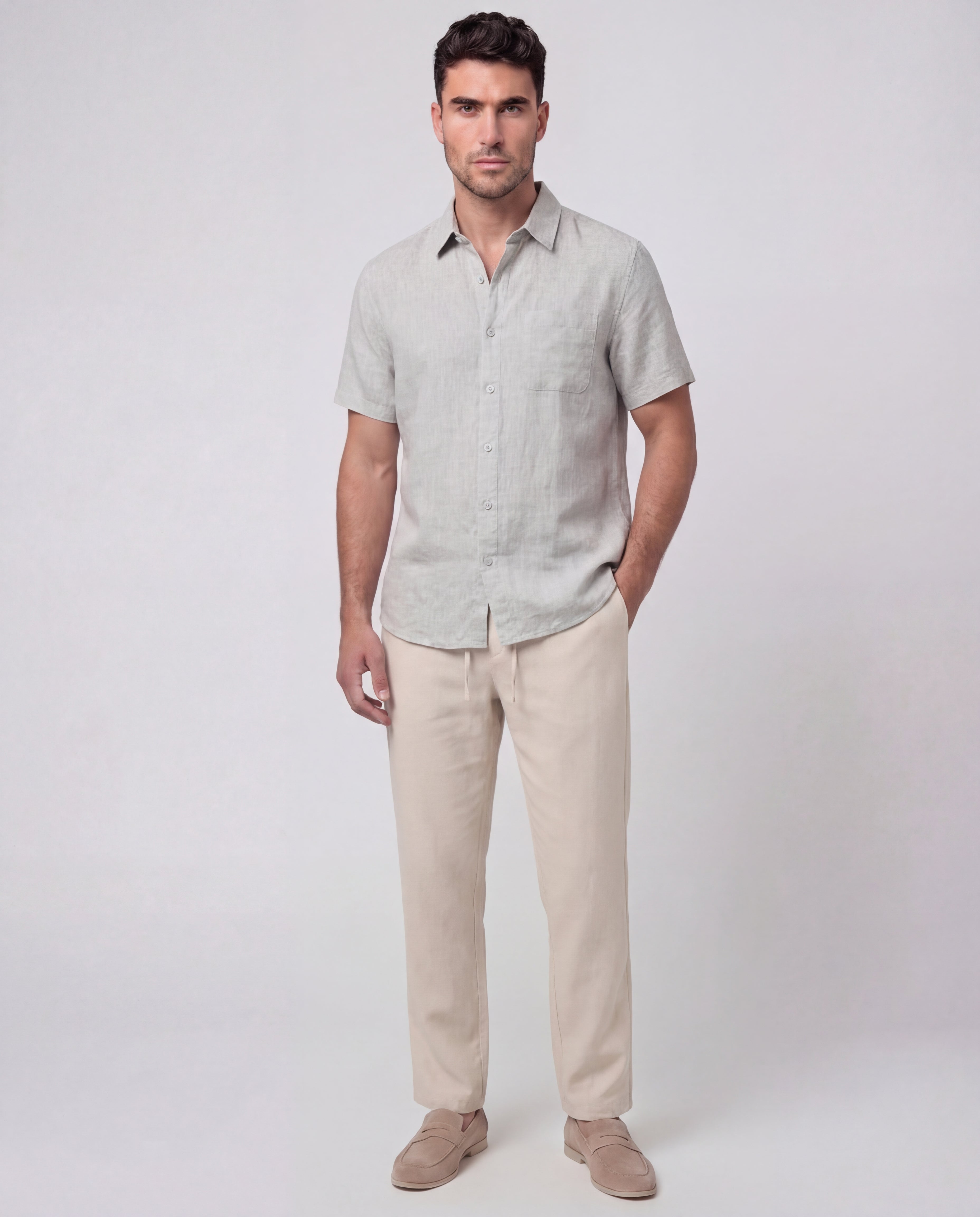 Men's Linen Short Sleeve Shirt Oversized Relaxed Fit Casual Summer
