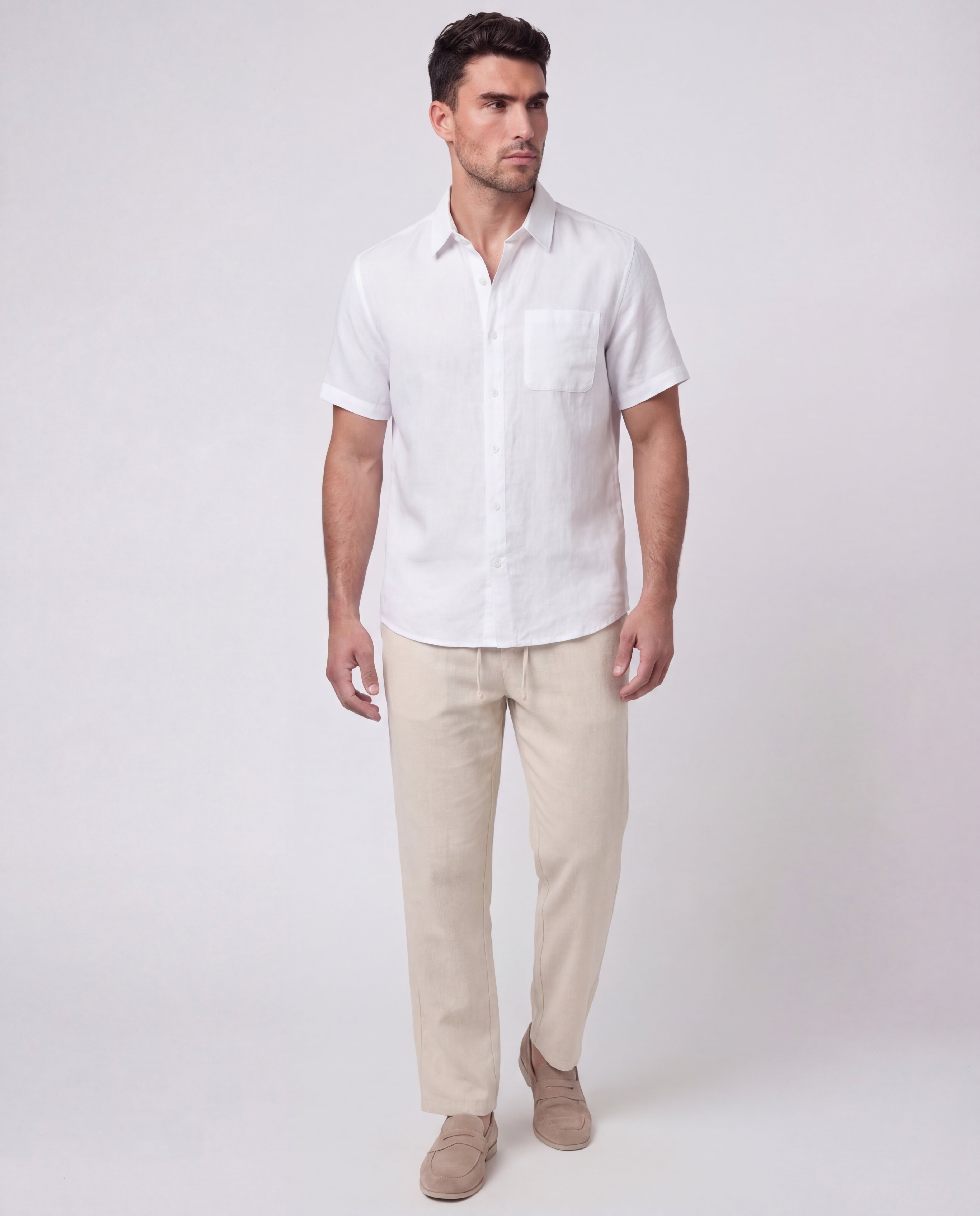 Men's Linen Short Sleeve Shirt Oversized Relaxed Fit Casual Summer