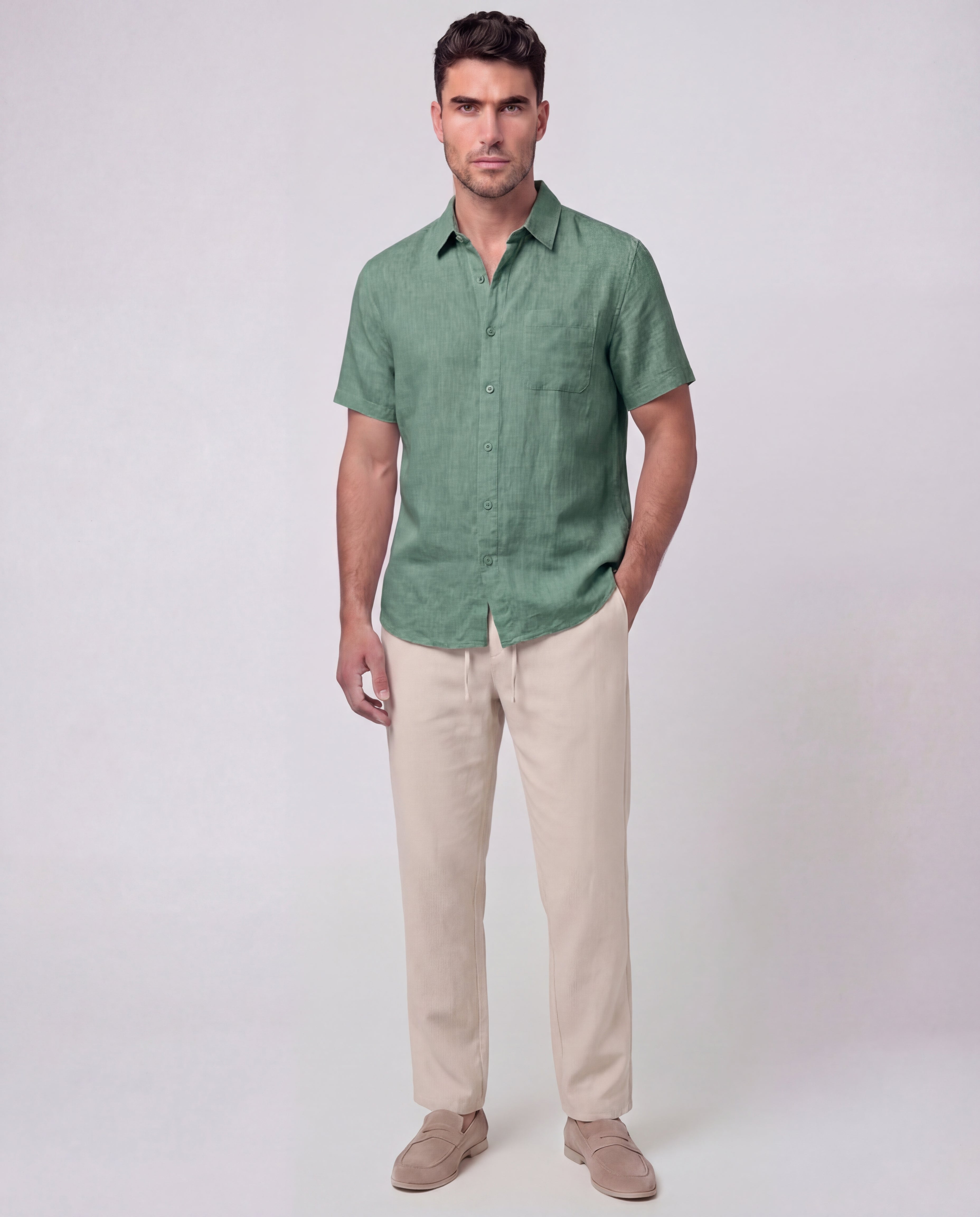 Men's Linen Short Sleeve Shirt Oversized Relaxed Fit Casual Summer