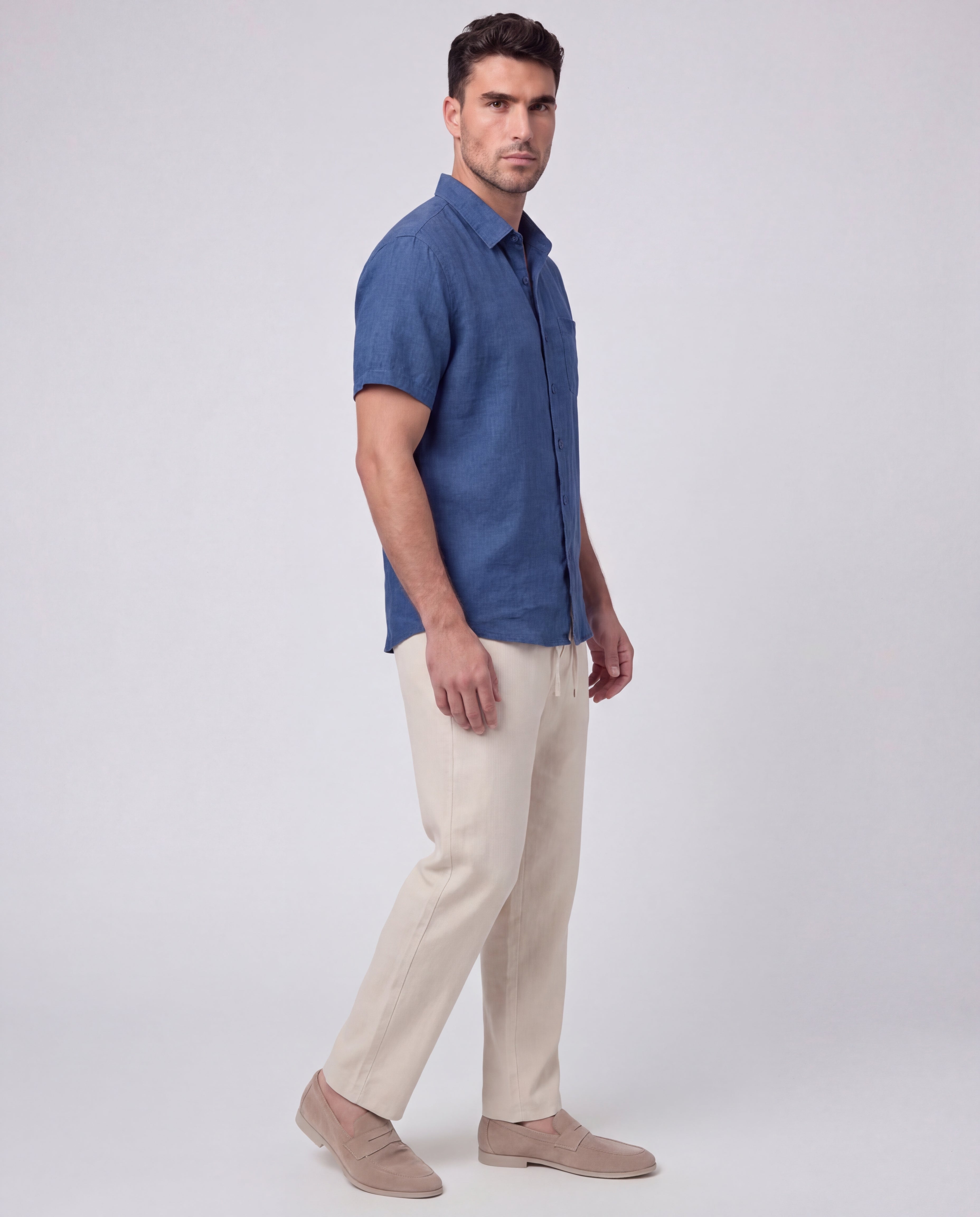 Men's Linen Short Sleeve Shirt Oversized Relaxed Fit Casual Summer