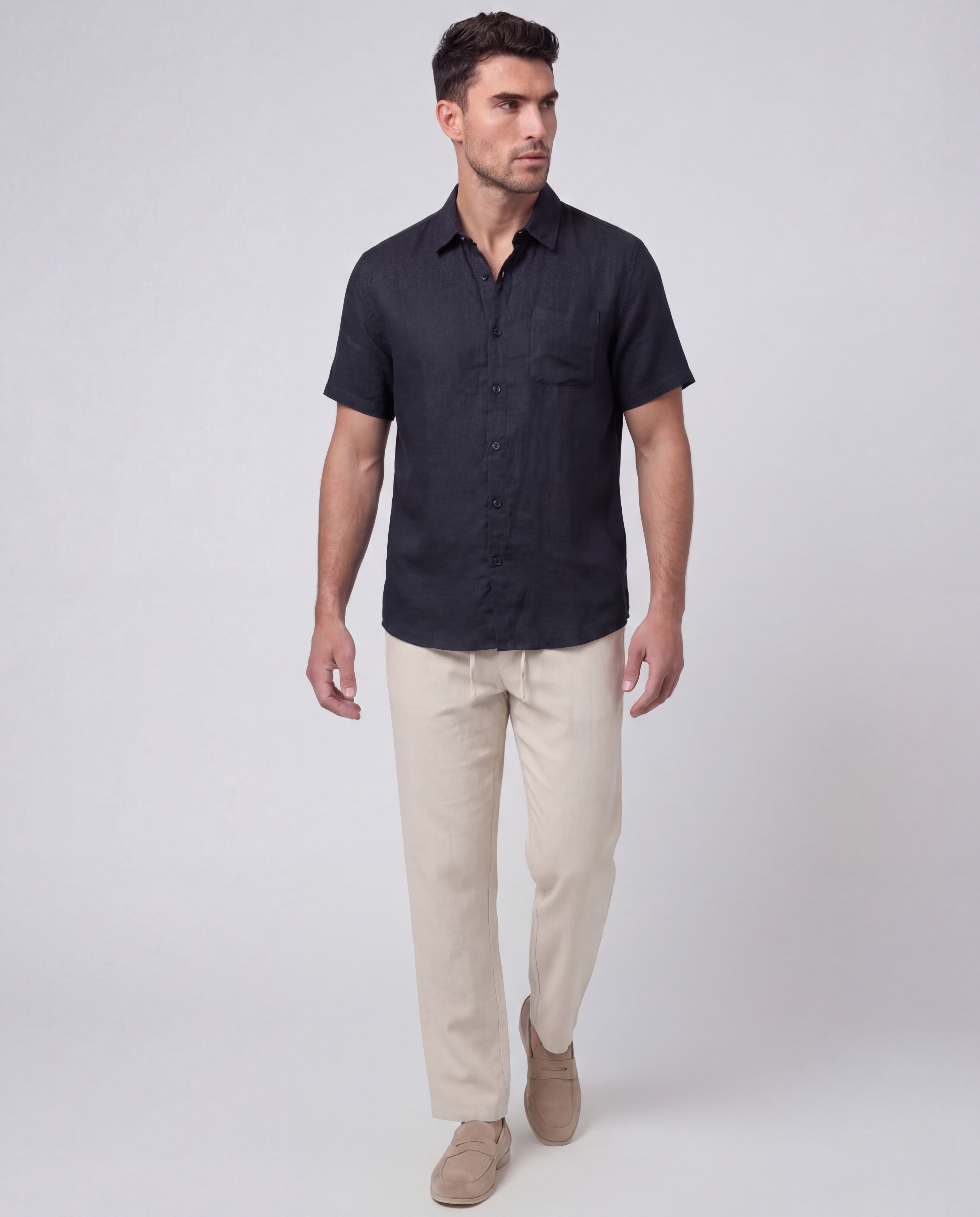 Men's Linen Short Sleeve Shirt Oversized Relaxed Fit Casual Summer