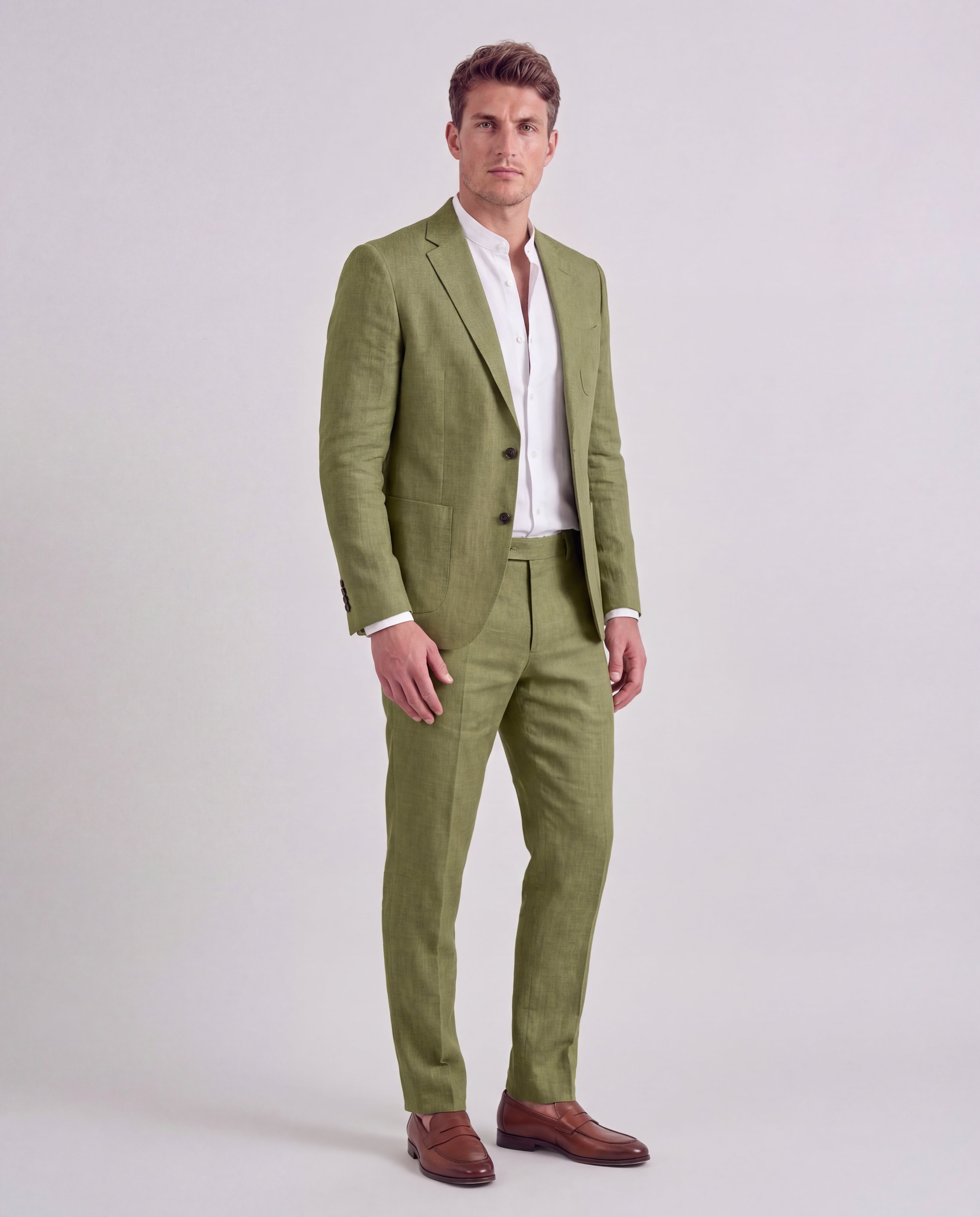 Men's Linen Suit Tailored Jacket Notch Lapel Straight-Leg Trousers