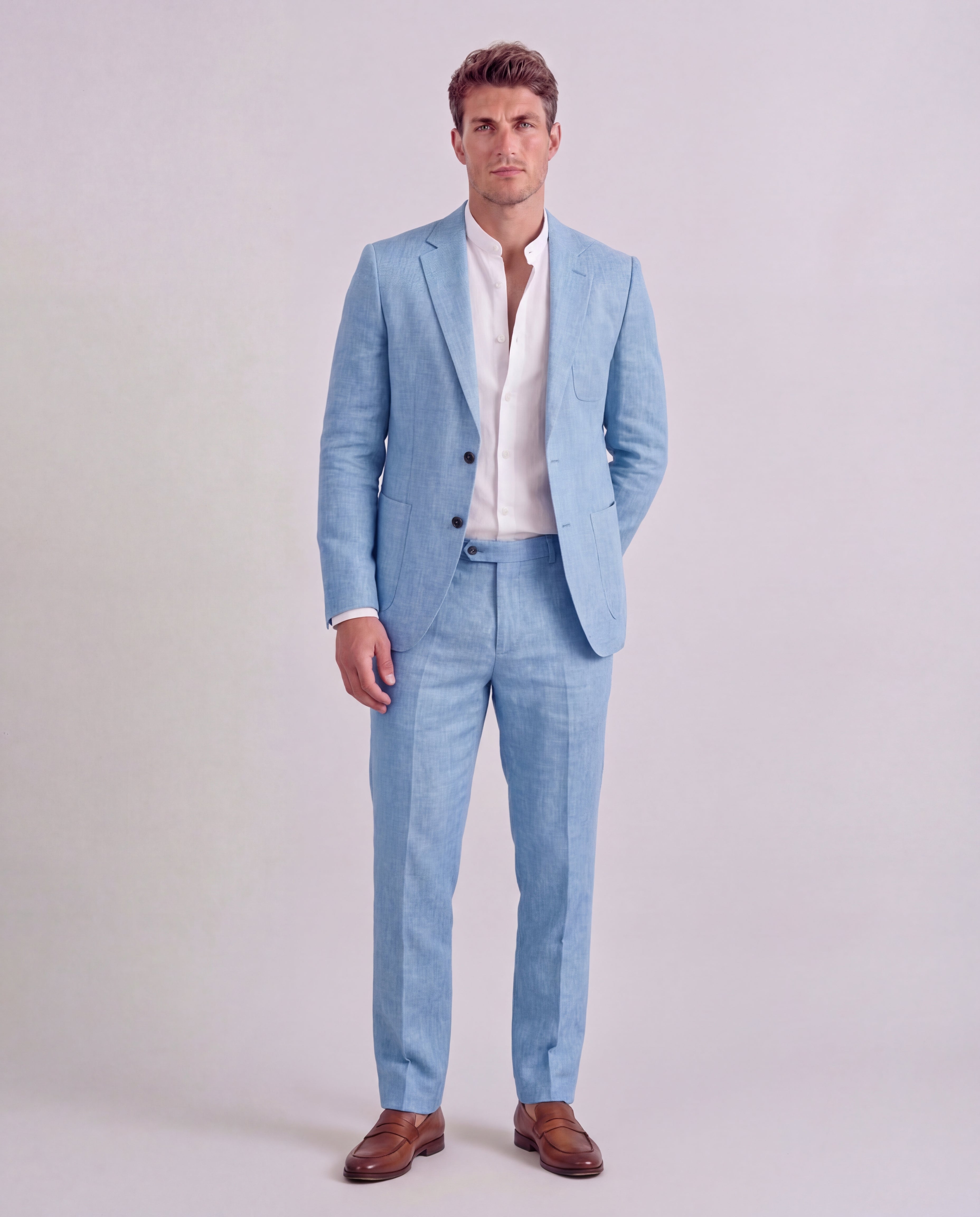 Men's Linen Suit Tailored Jacket Notch Lapel Straight-Leg Trousers