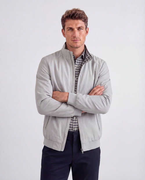 Men's Bomber Jacket Regular Fit Wind Water Resistant Checked Lining