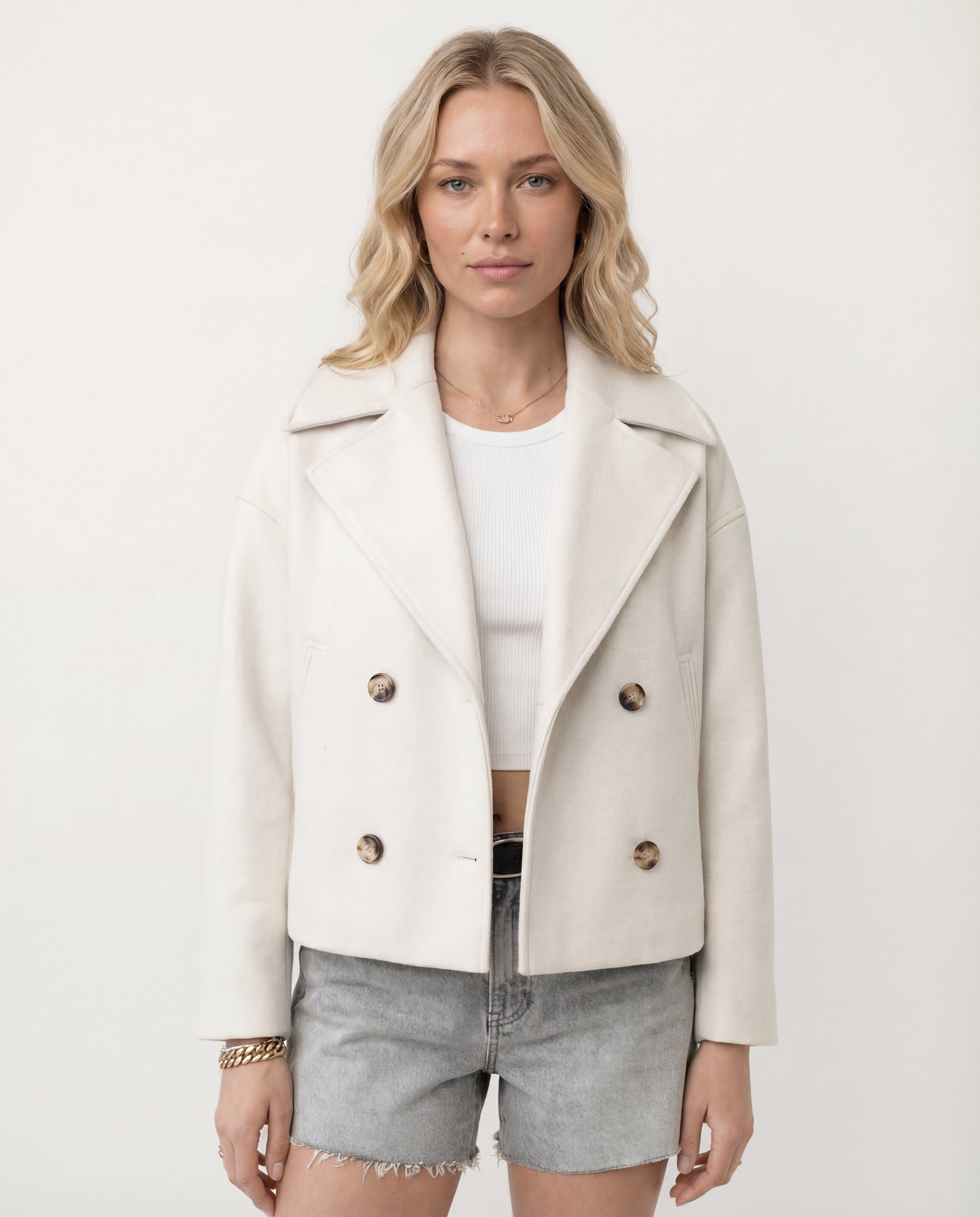 Women's Cropped Blazer Tailored Double-Breasted Pointed Lapel Jacket