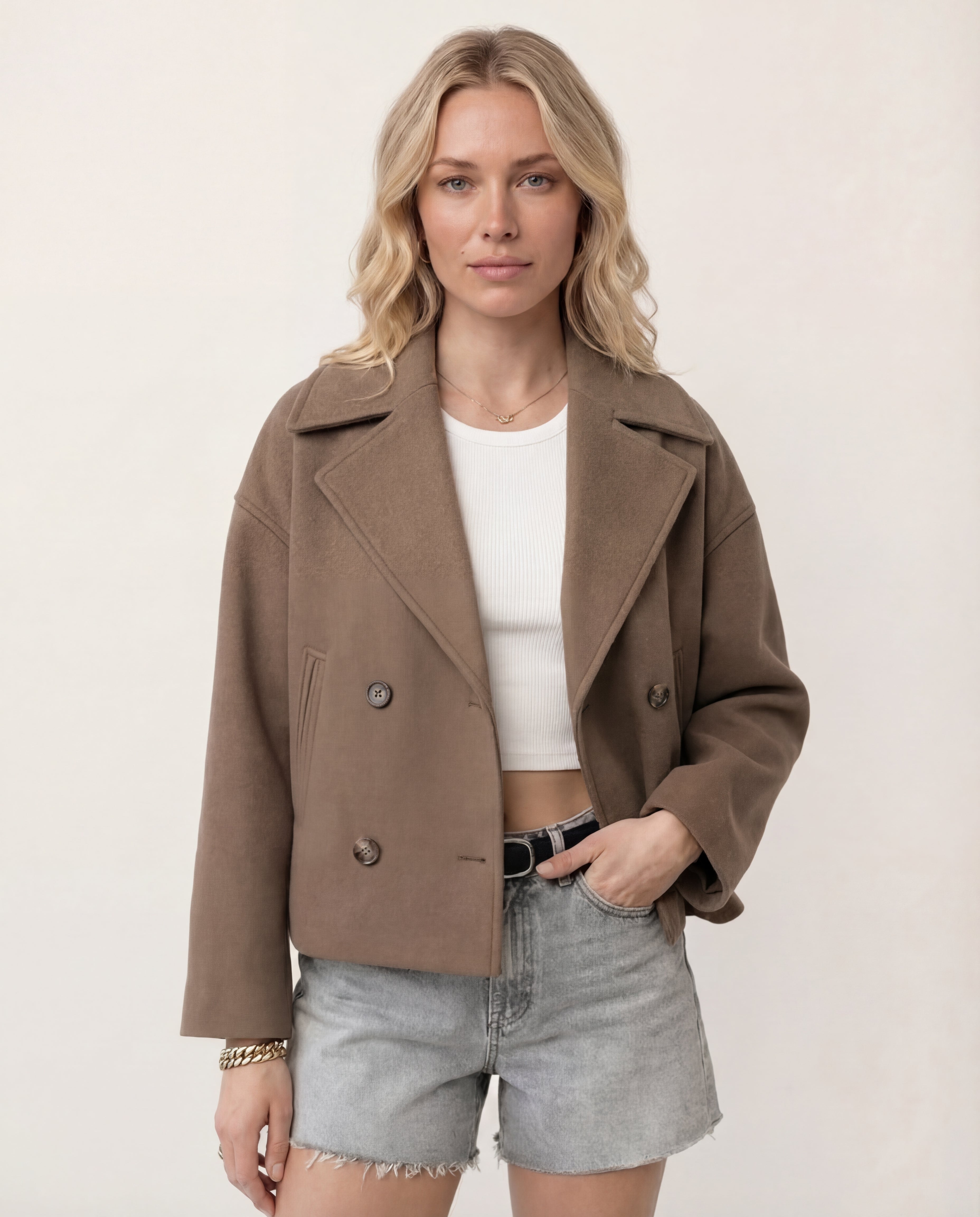 Women's Cropped Blazer Tailored Double-Breasted Pointed Lapel Jacket