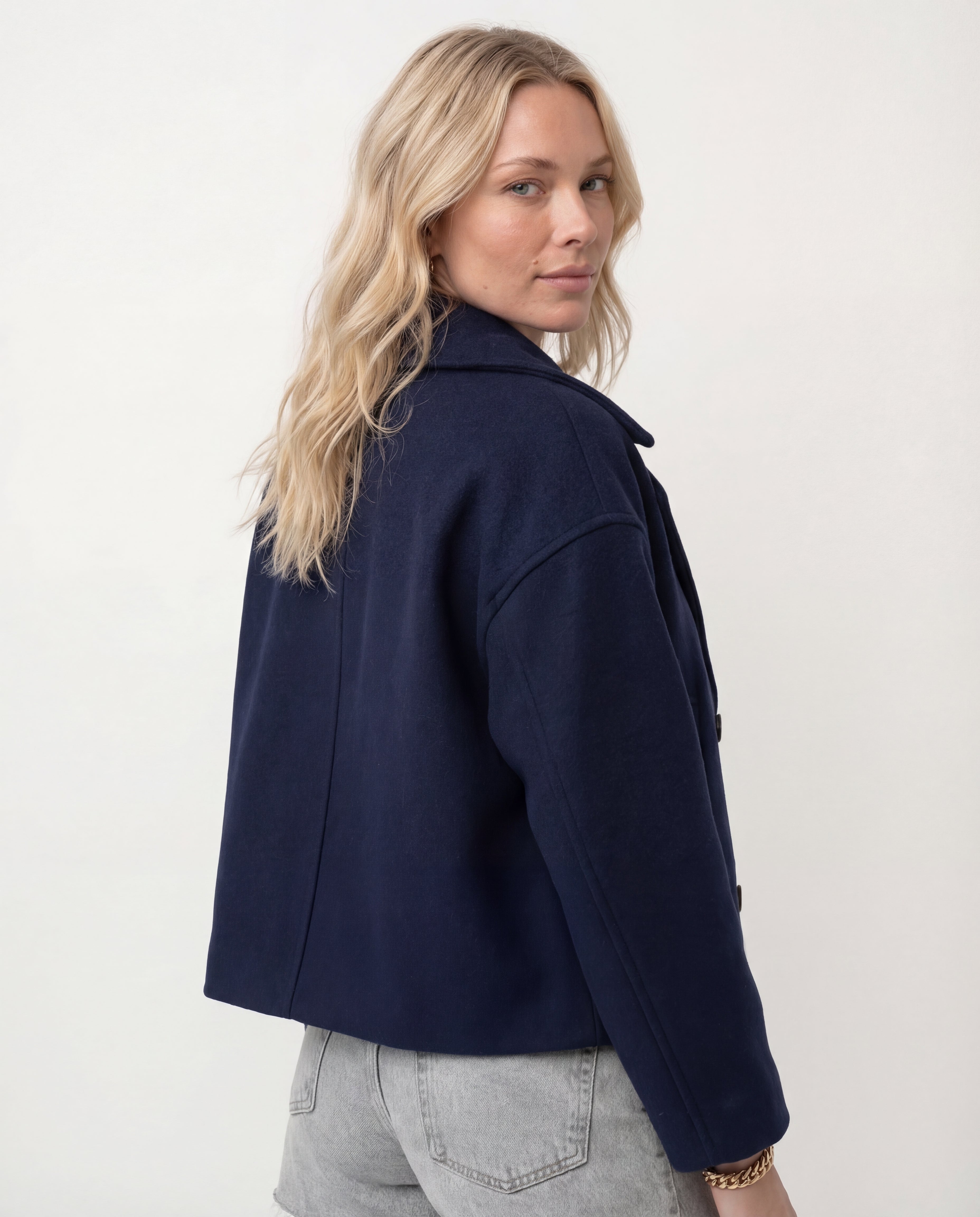 Women's Cropped Blazer Tailored Double-Breasted Pointed Lapel Jacket