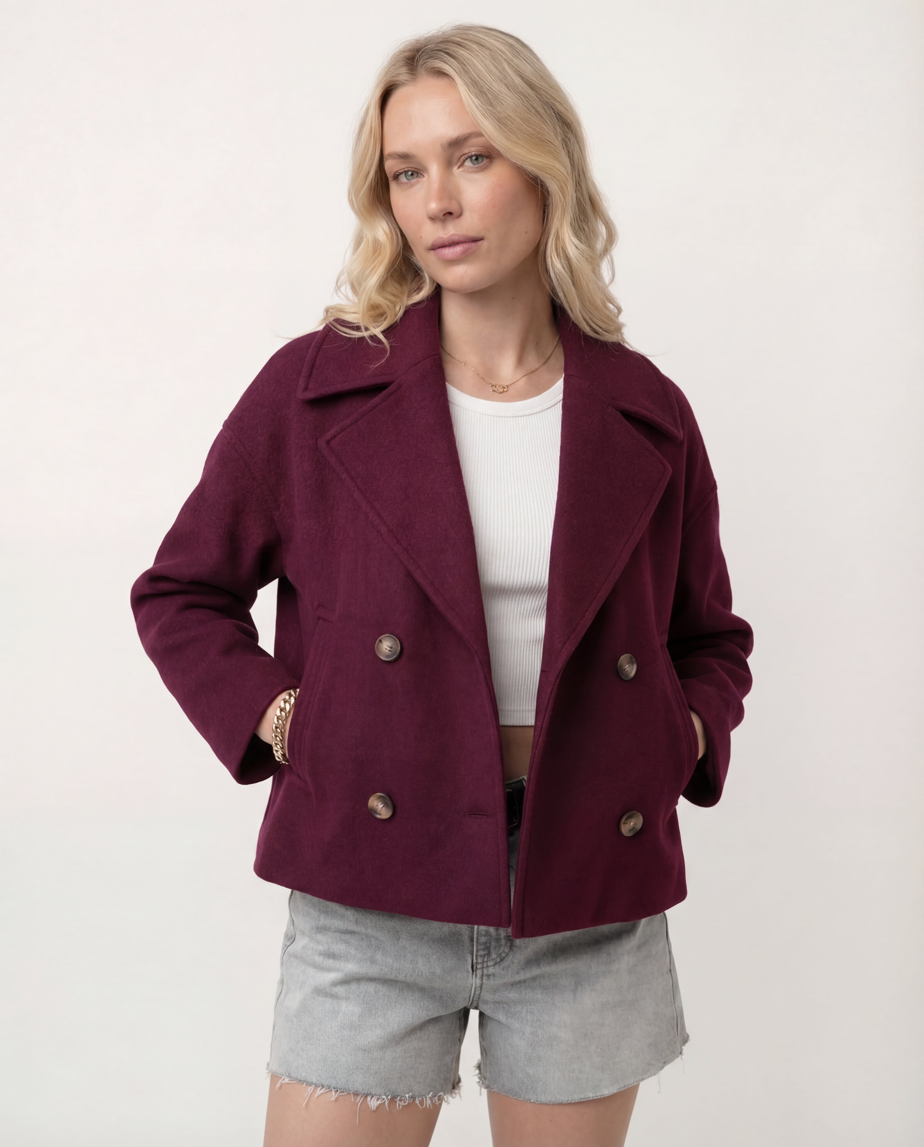 Women's Cropped Blazer Tailored Double-Breasted Pointed Lapel Jacket