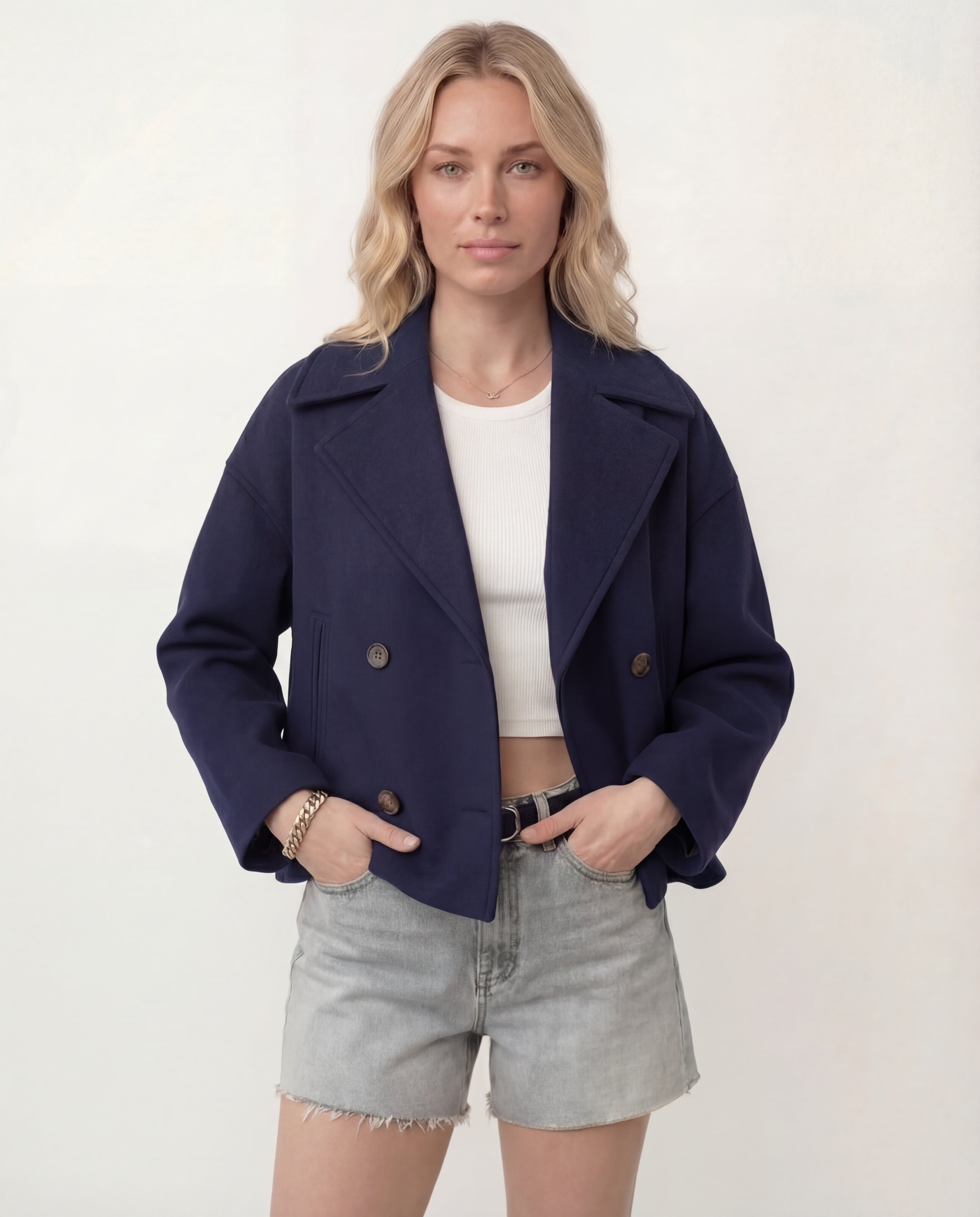 Women's Cropped Blazer Tailored Double-Breasted Pointed Lapel Jacket