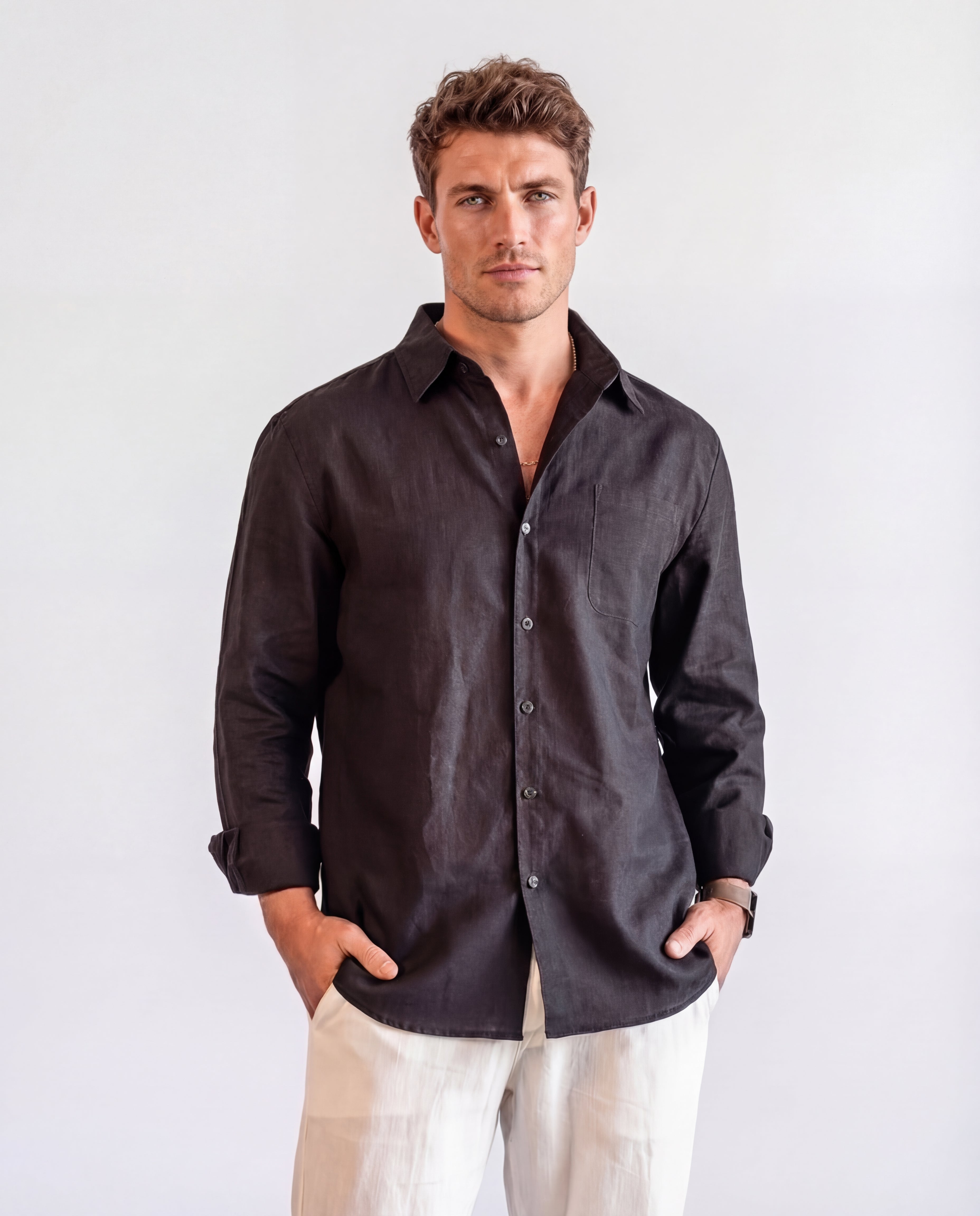 Men's Linen Shirt Oversized Relaxed Fit Lightweight Casual Blouse
