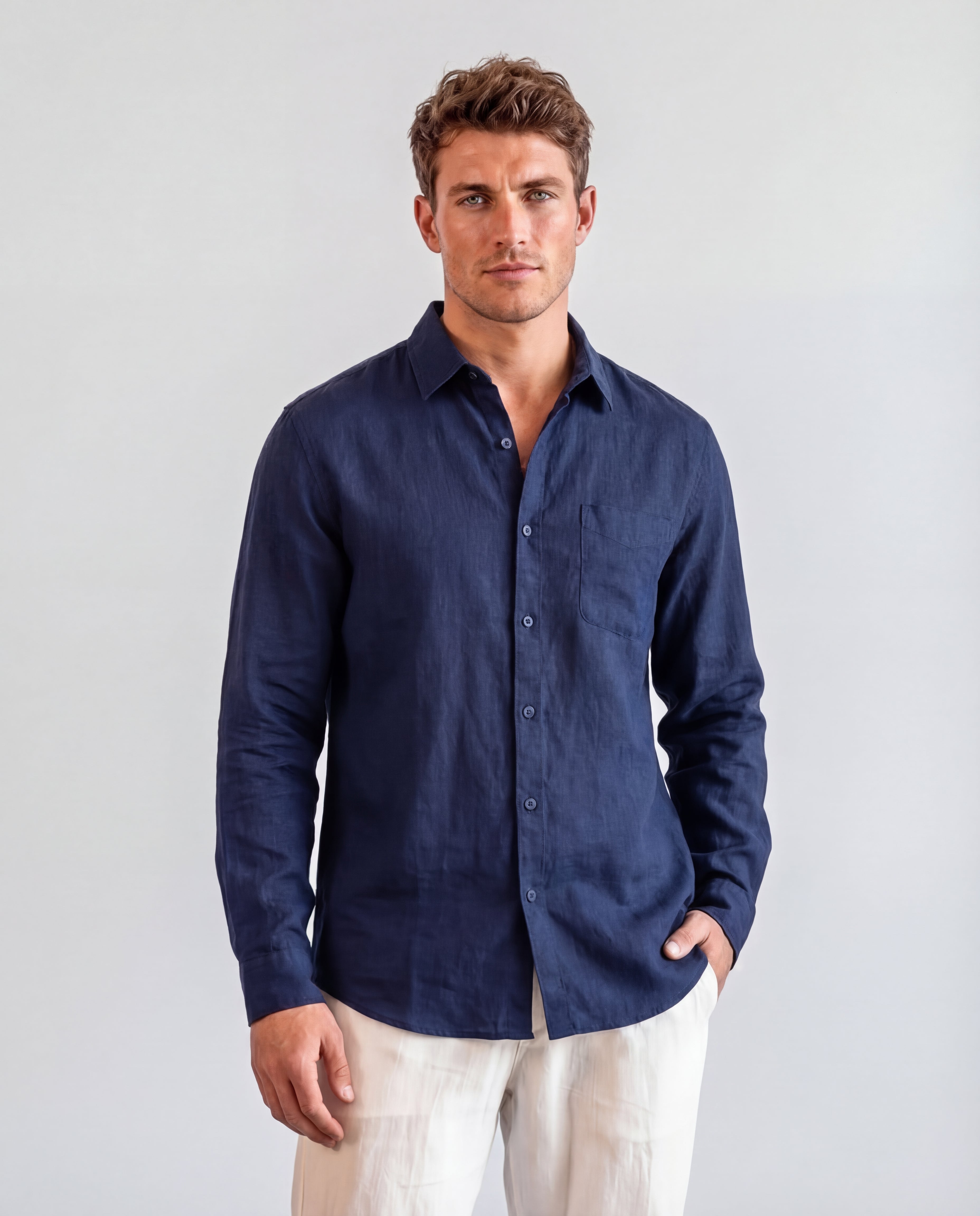 Men's Linen Shirt Oversized Relaxed Fit Lightweight Casual Blouse