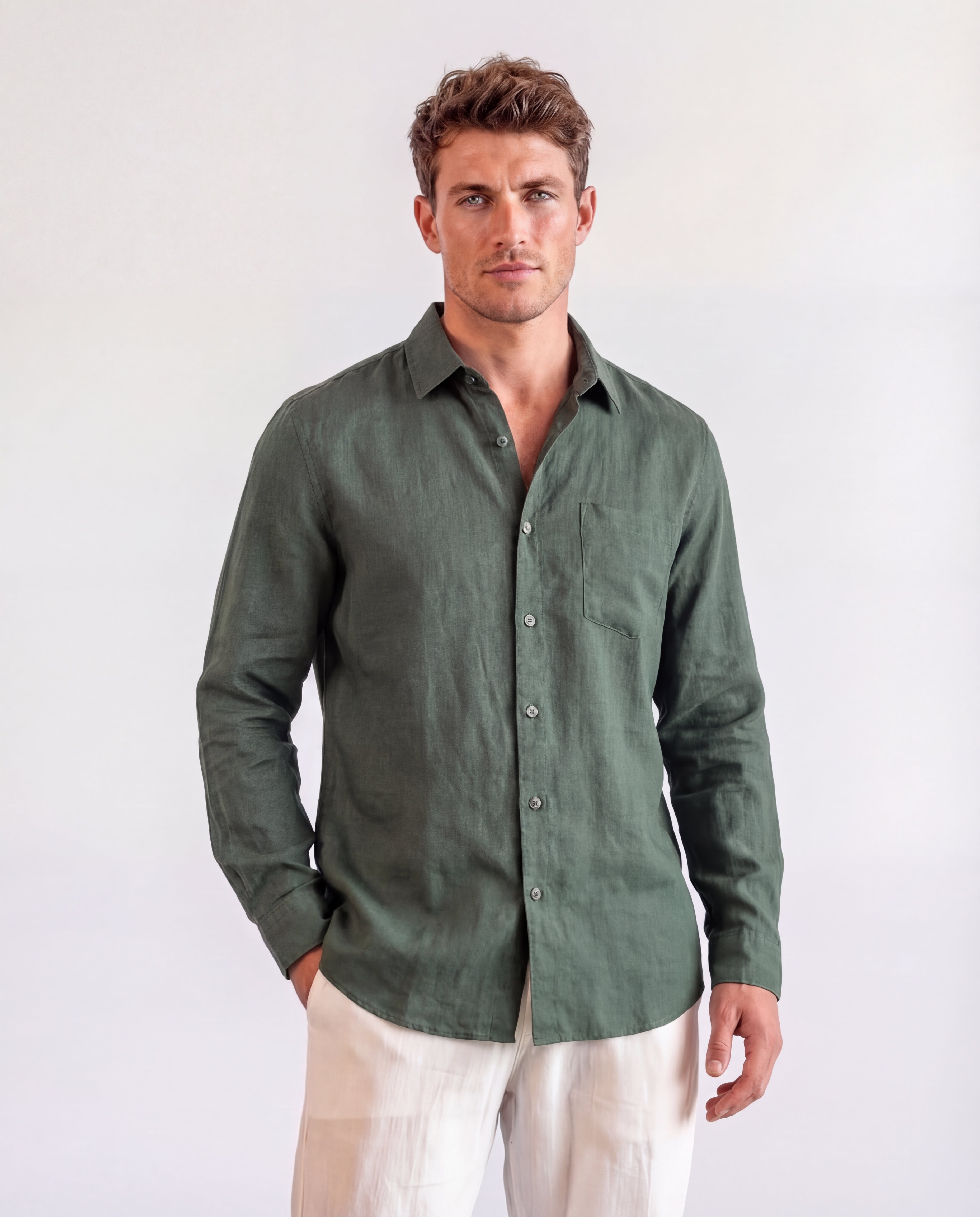 Men's Linen Shirt Oversized Relaxed Fit Lightweight Casual Blouse