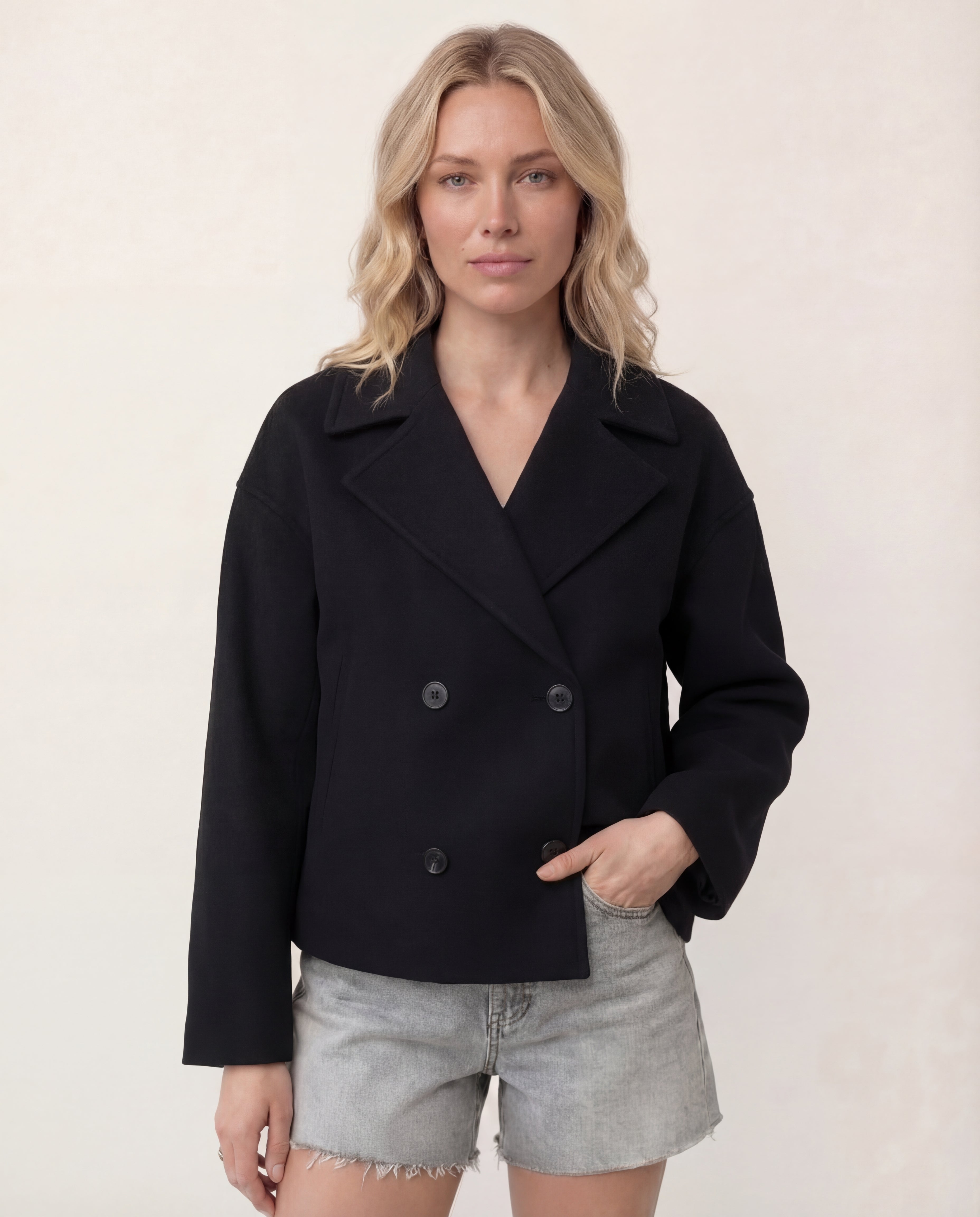 Women's Cropped Blazer Tailored Double-Breasted Pointed Lapel Jacket