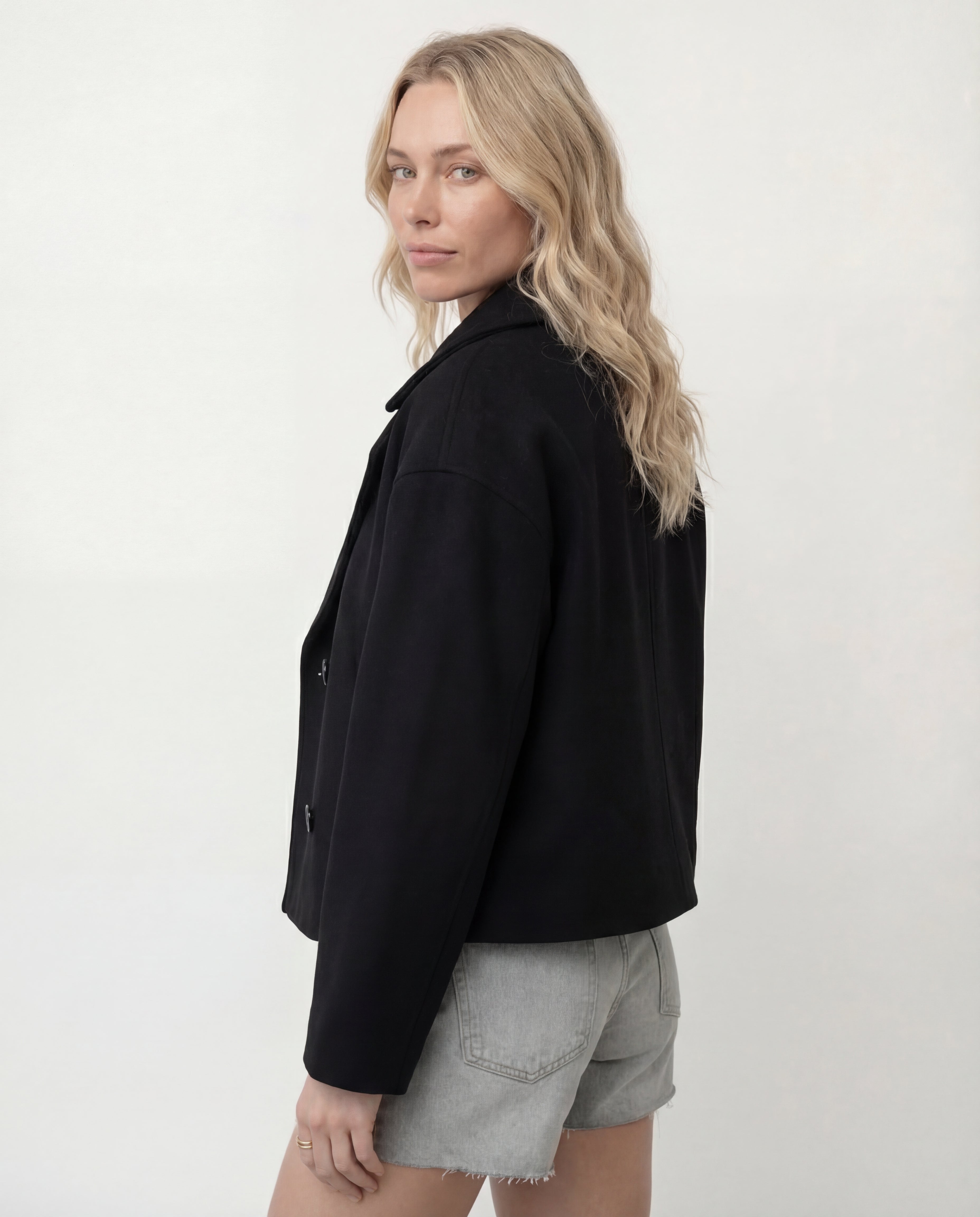 Women's Cropped Blazer Tailored Double-Breasted Pointed Lapel Jacket