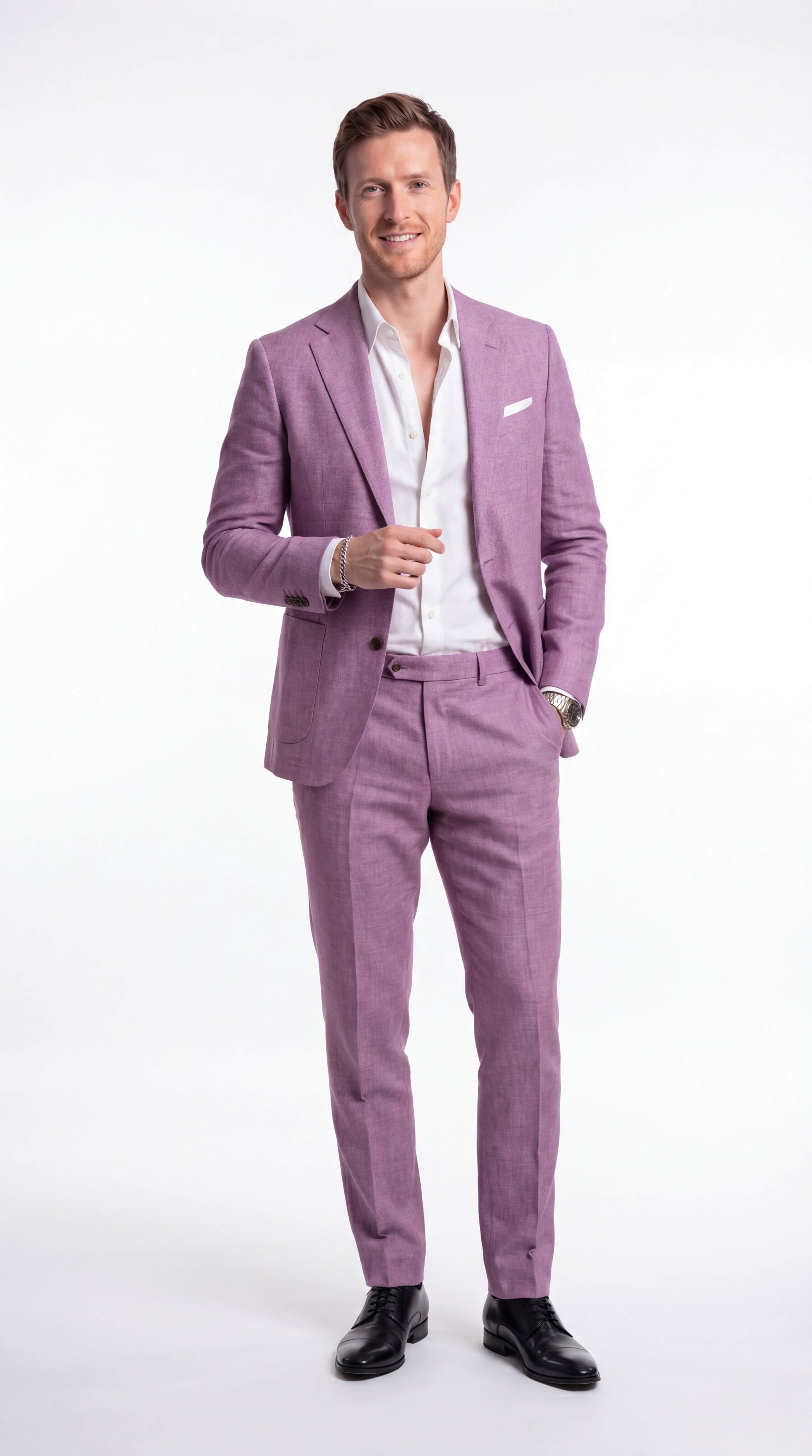 Men's Linen Blend Two Piece Suit Summer Wedding Guest