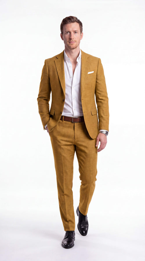 Men's Linen Blend Two Piece Suit Summer Wedding Guest