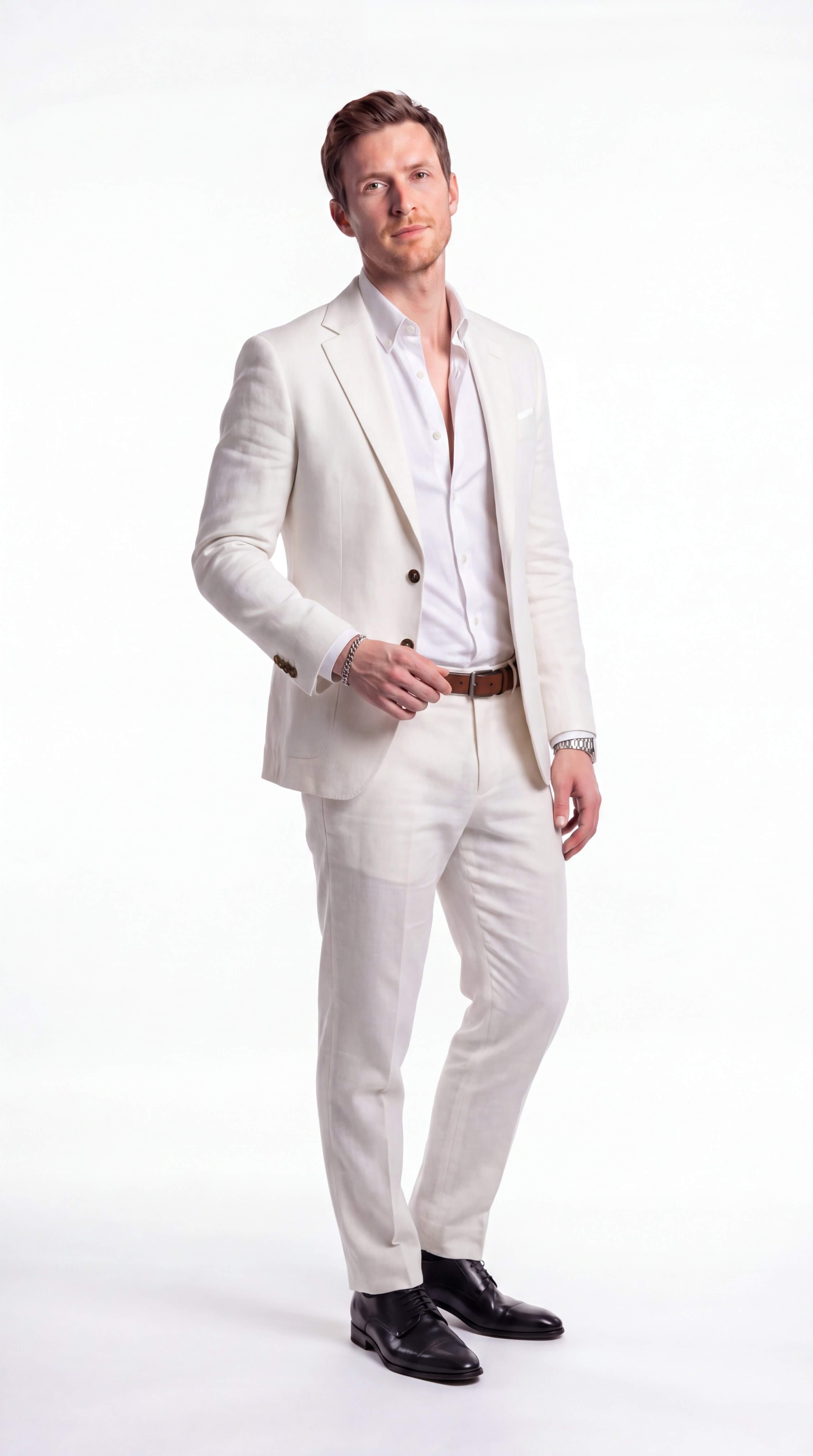Men's Linen Blend Two Piece Suit Summer Wedding Guest
