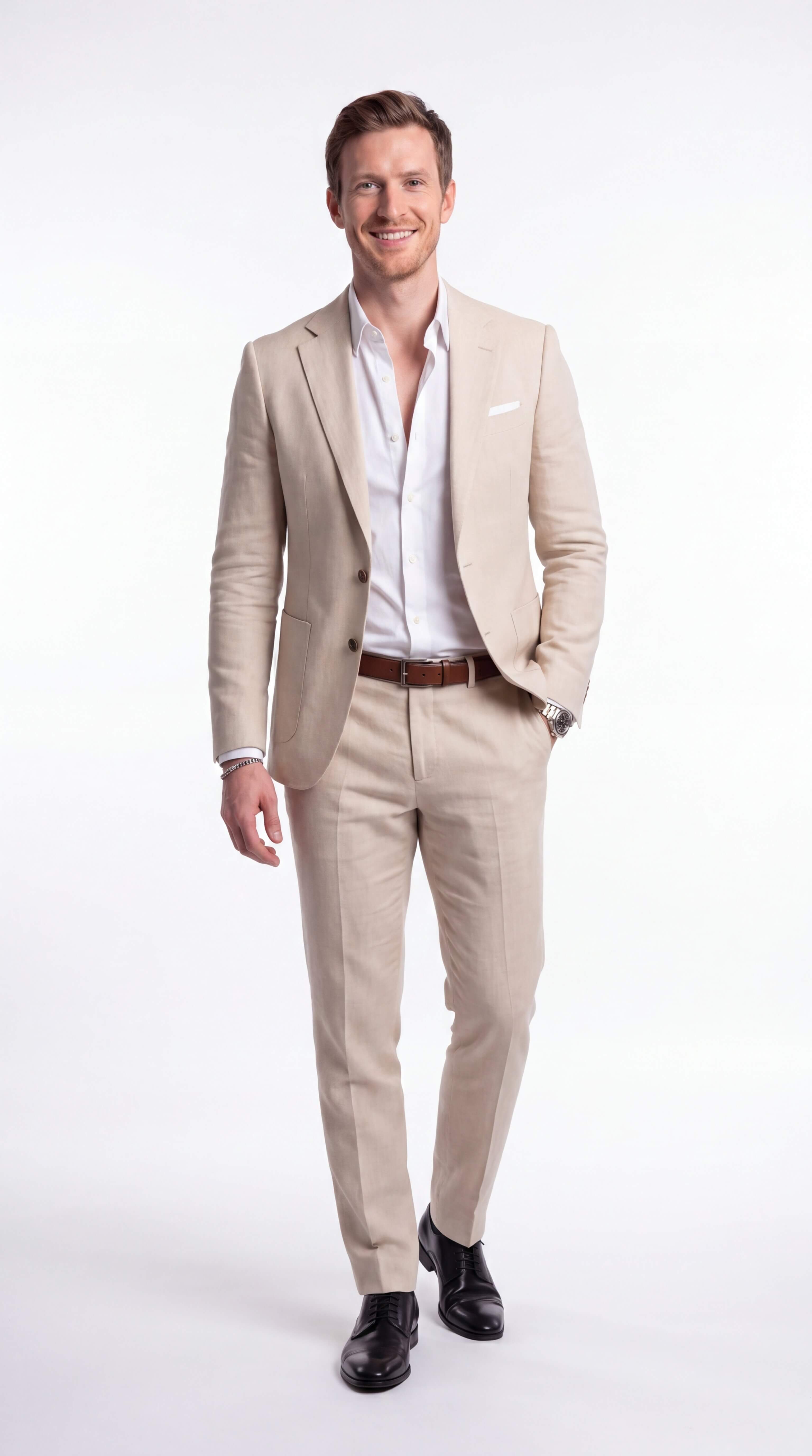 Men's Linen Blend Two Piece Suit Summer Wedding Guest