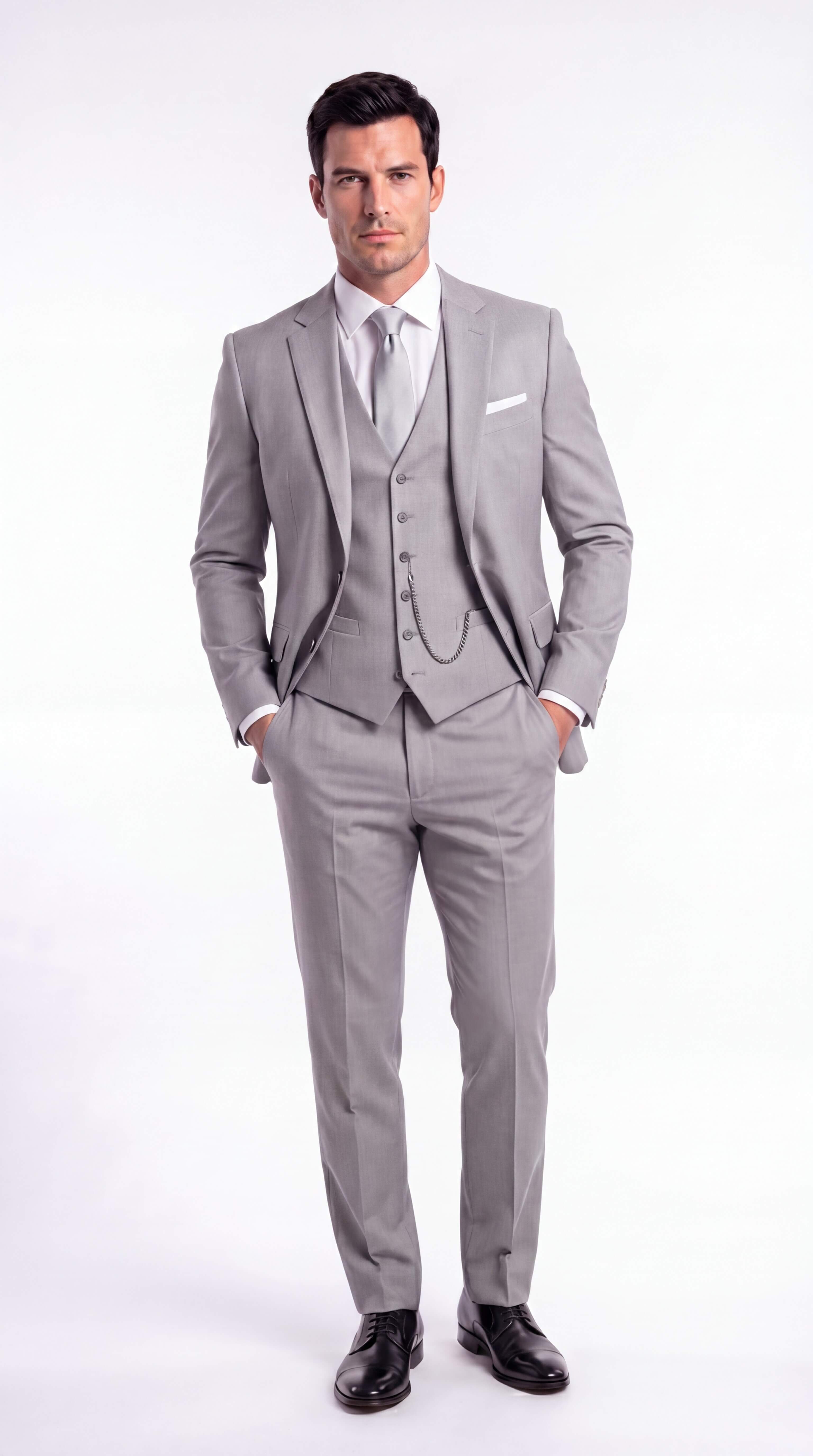 Men's Black Three Piece Suit Slim Tailored Wedding Guest Formal