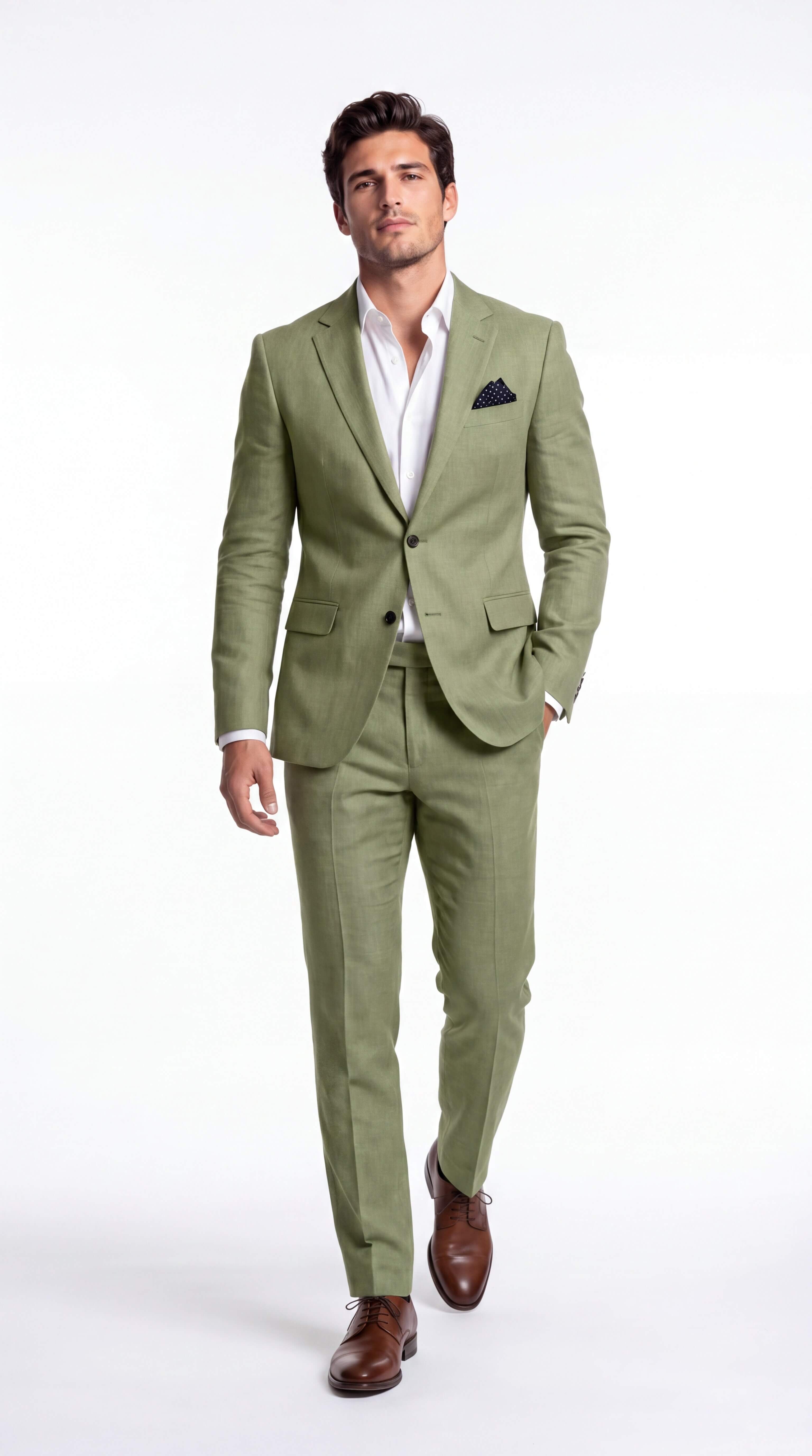 Men's Linen Suit Slim Fit Two Piece Summer Wedding Guest