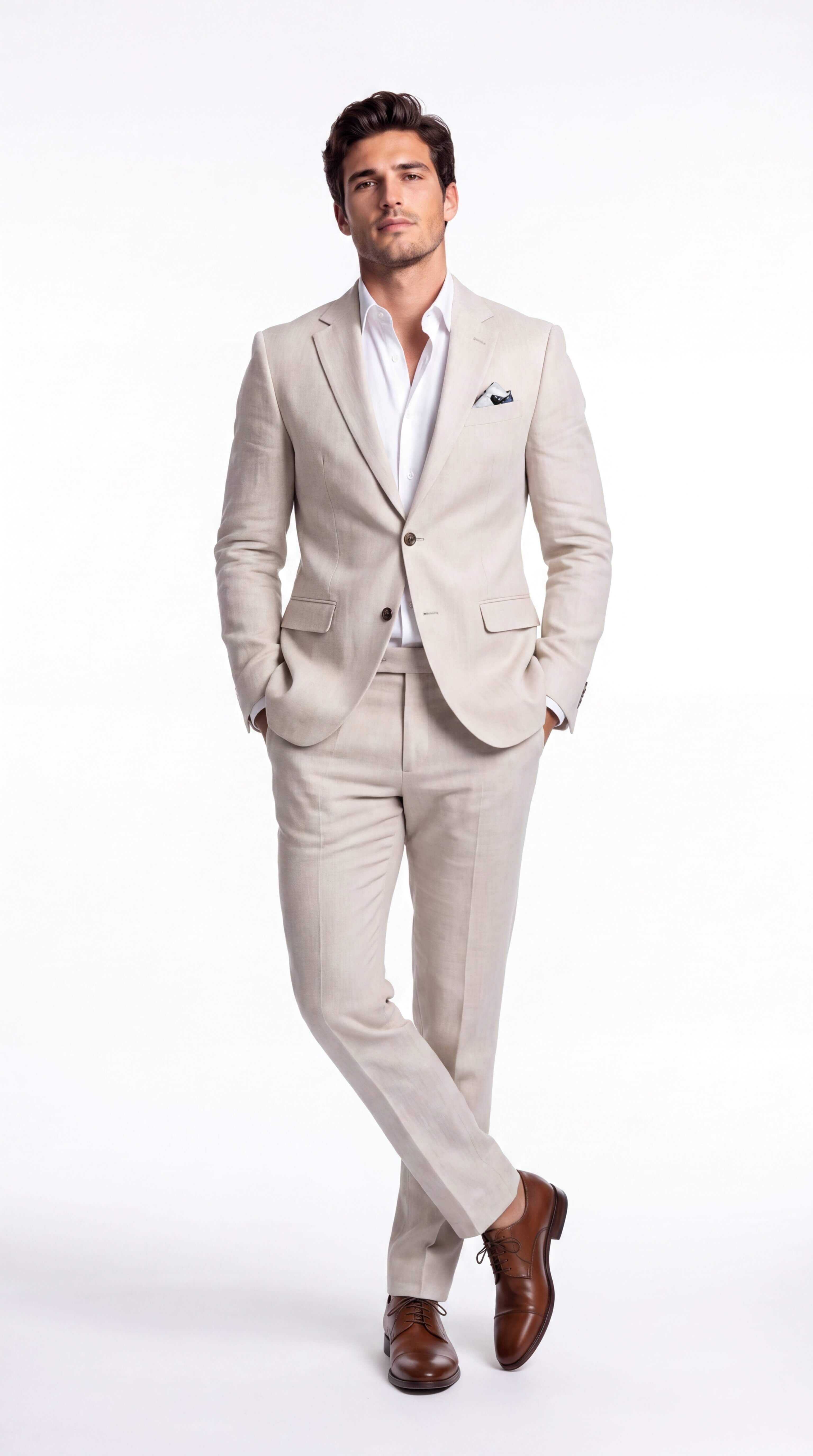 Men's Linen Suit Slim Fit Two Piece Summer Wedding Guest
