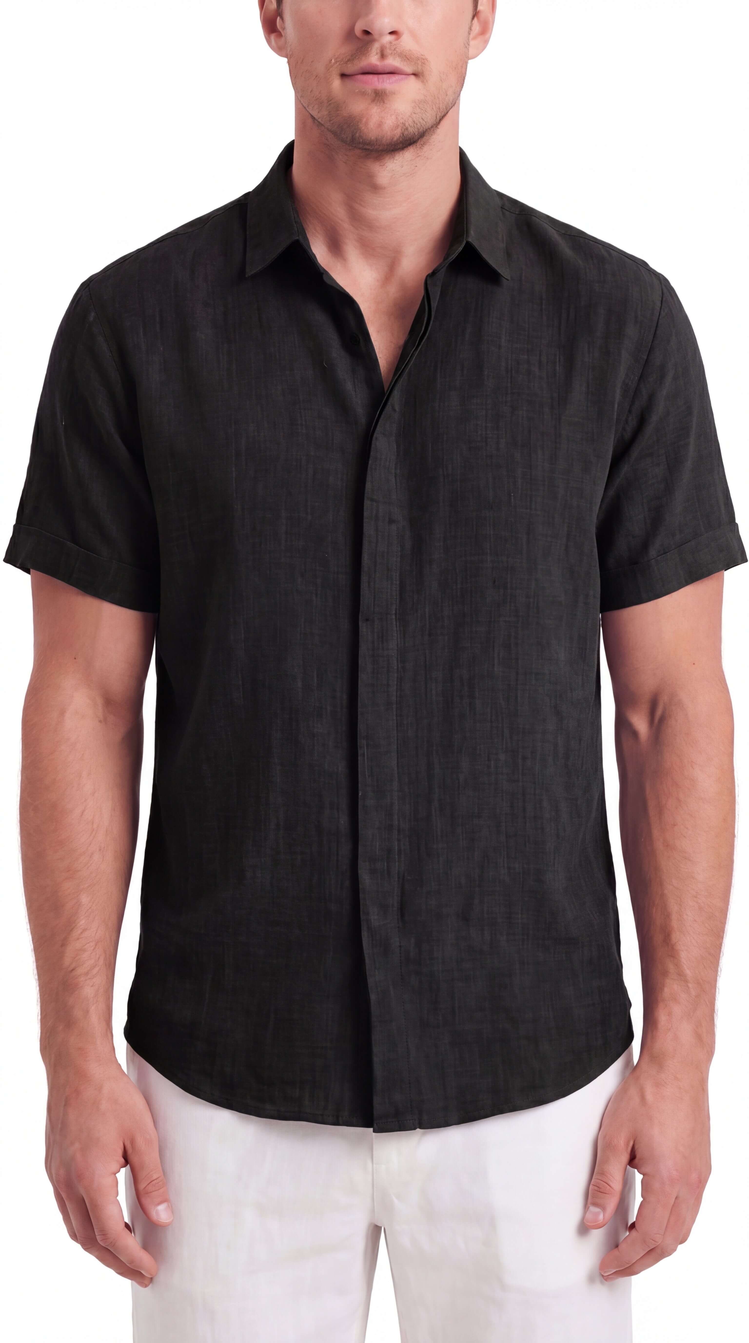 Men's Linen Shirt Short Sleeve Relaxed Fit Summer Casual